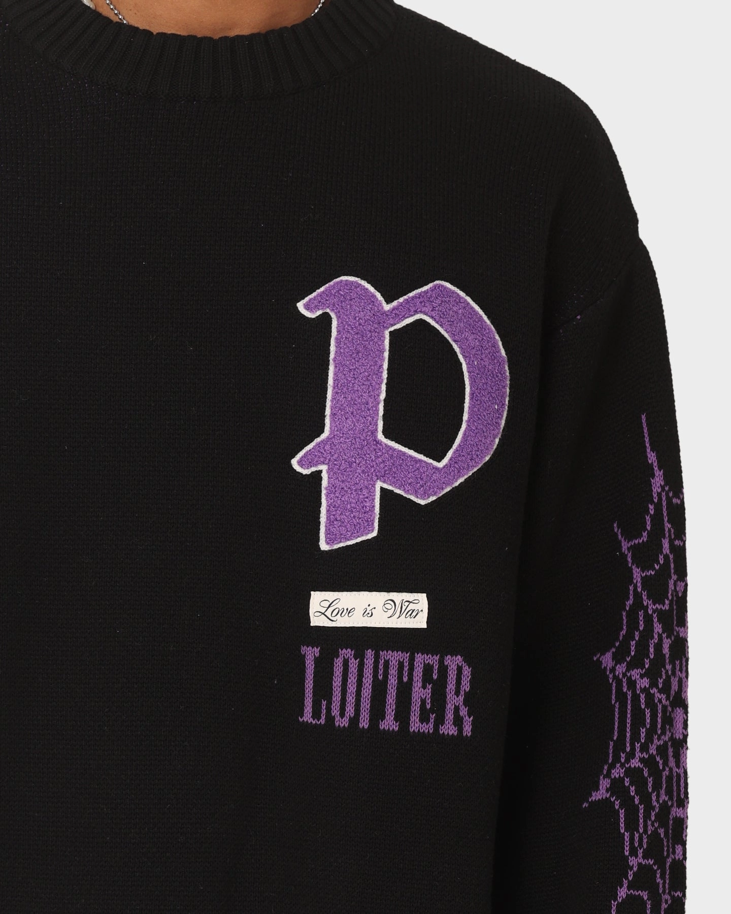 Loiter Paradise Knit Sweater Black High Neckline Structure