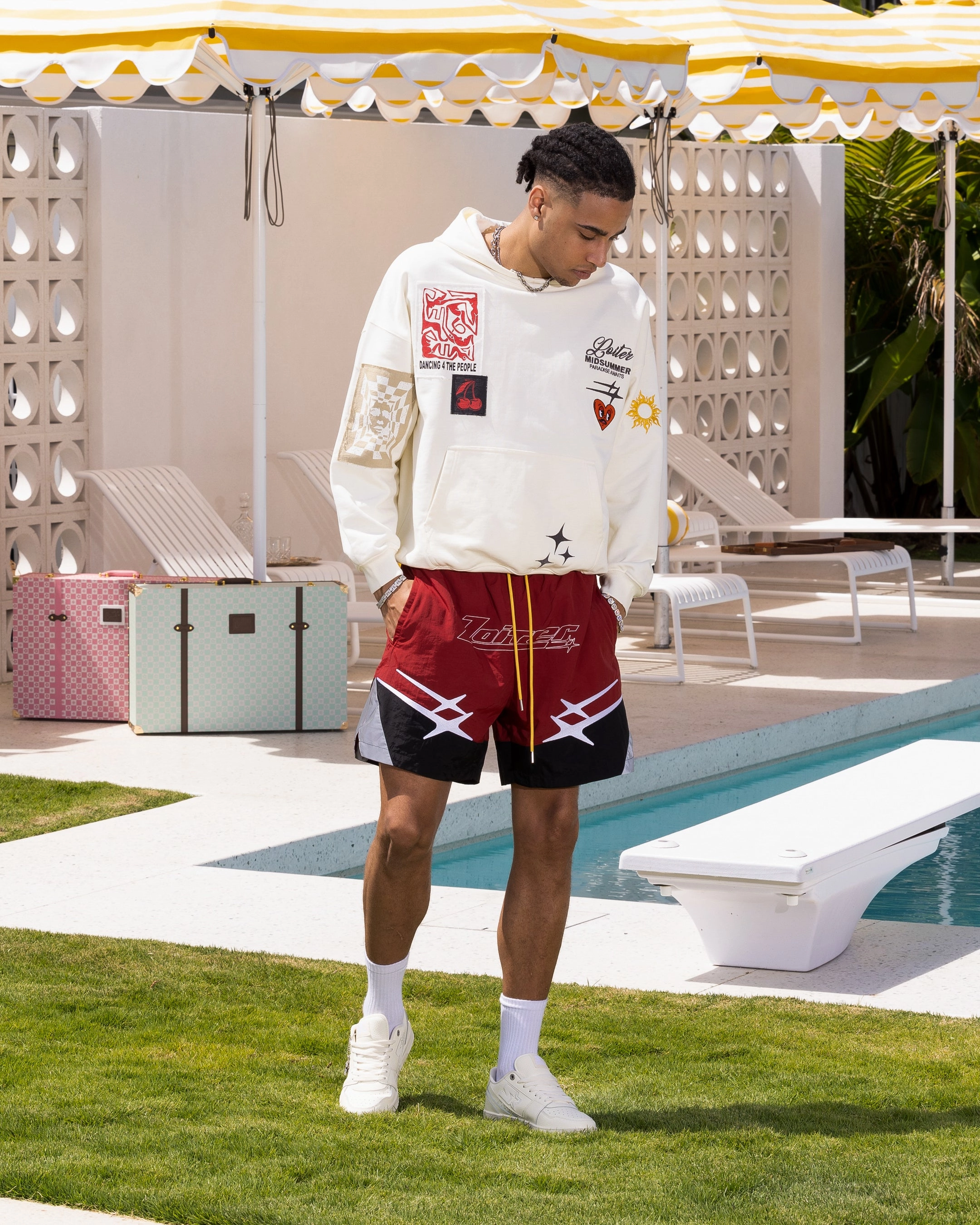 Loiter Patchwork Hoodie Off White YarnDyed Stripes AbrasionResistant Finish