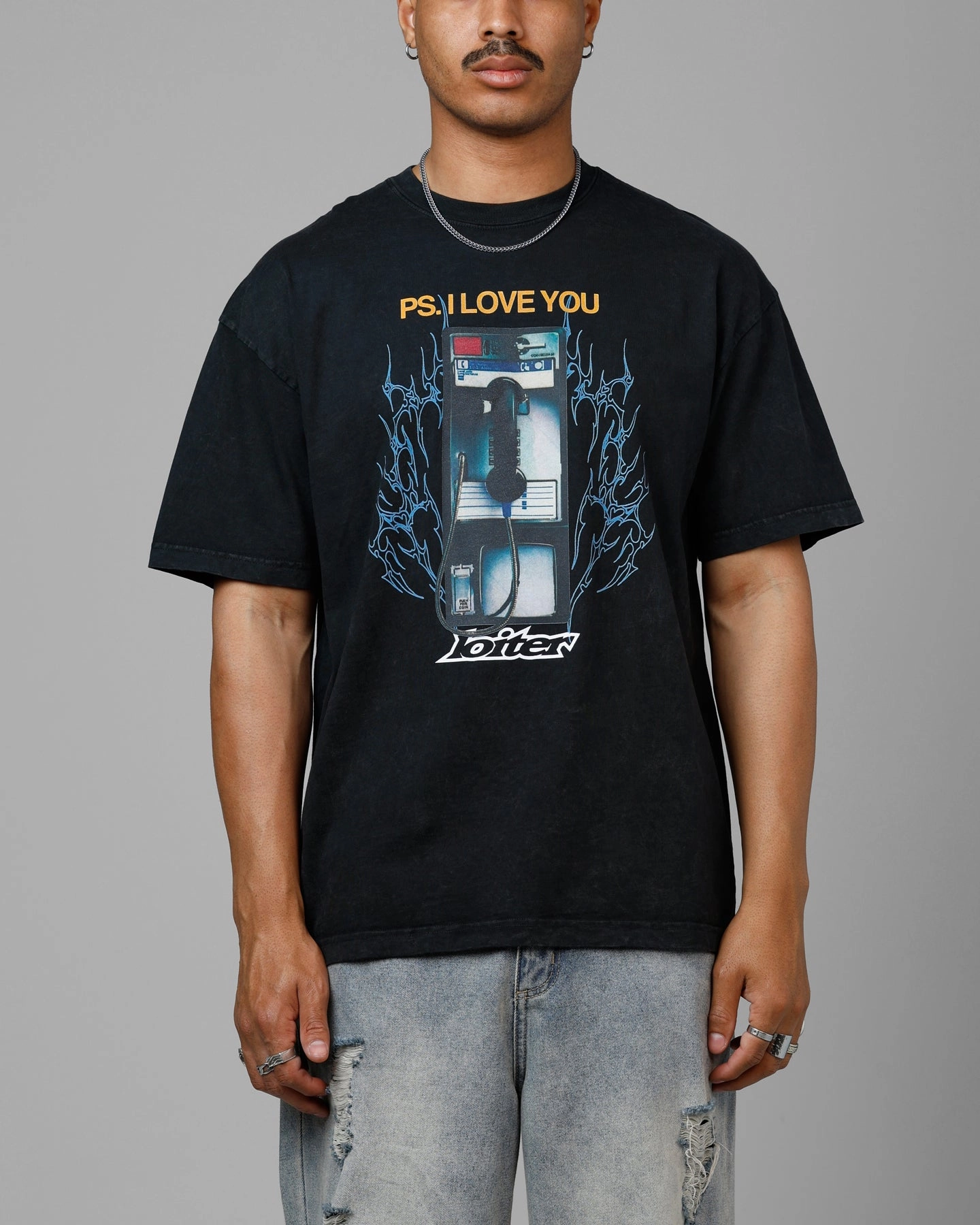 Loiter Phonebooth Vintage Drop T-Shirt Black Acidwash LongLastingDurability