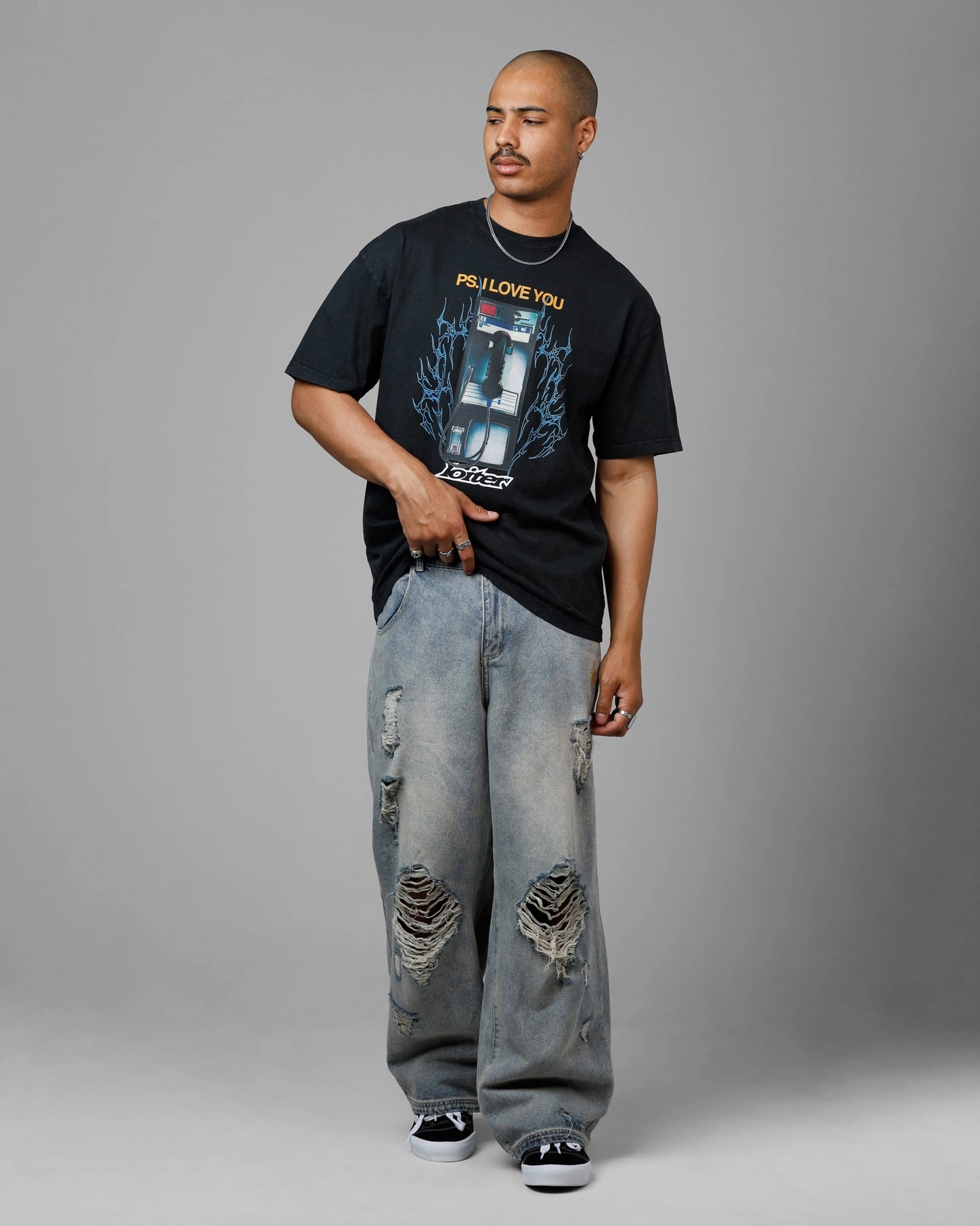 Loiter Phonebooth Vintage Drop T-Shirt Black Acidwash CompressionTechnology