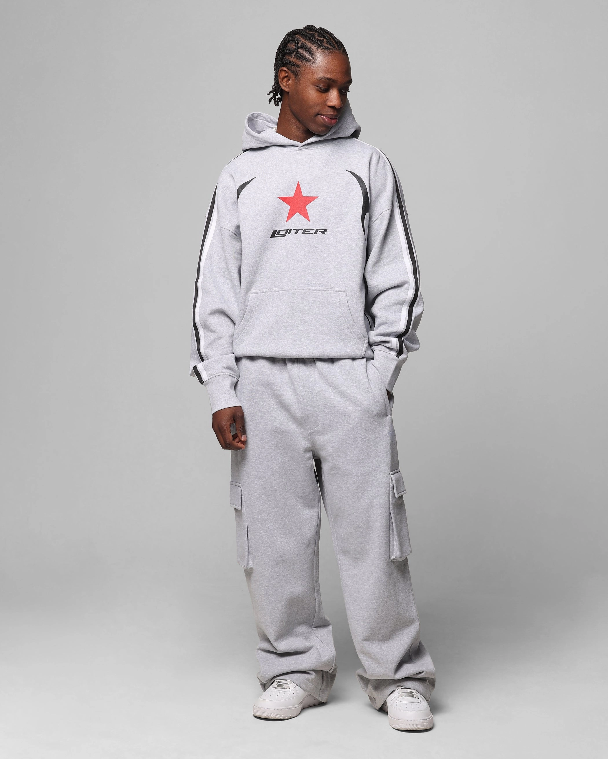 Performance Fit Layered Panel Design Loiter Premium Essentials Sweatpants Grey Marle