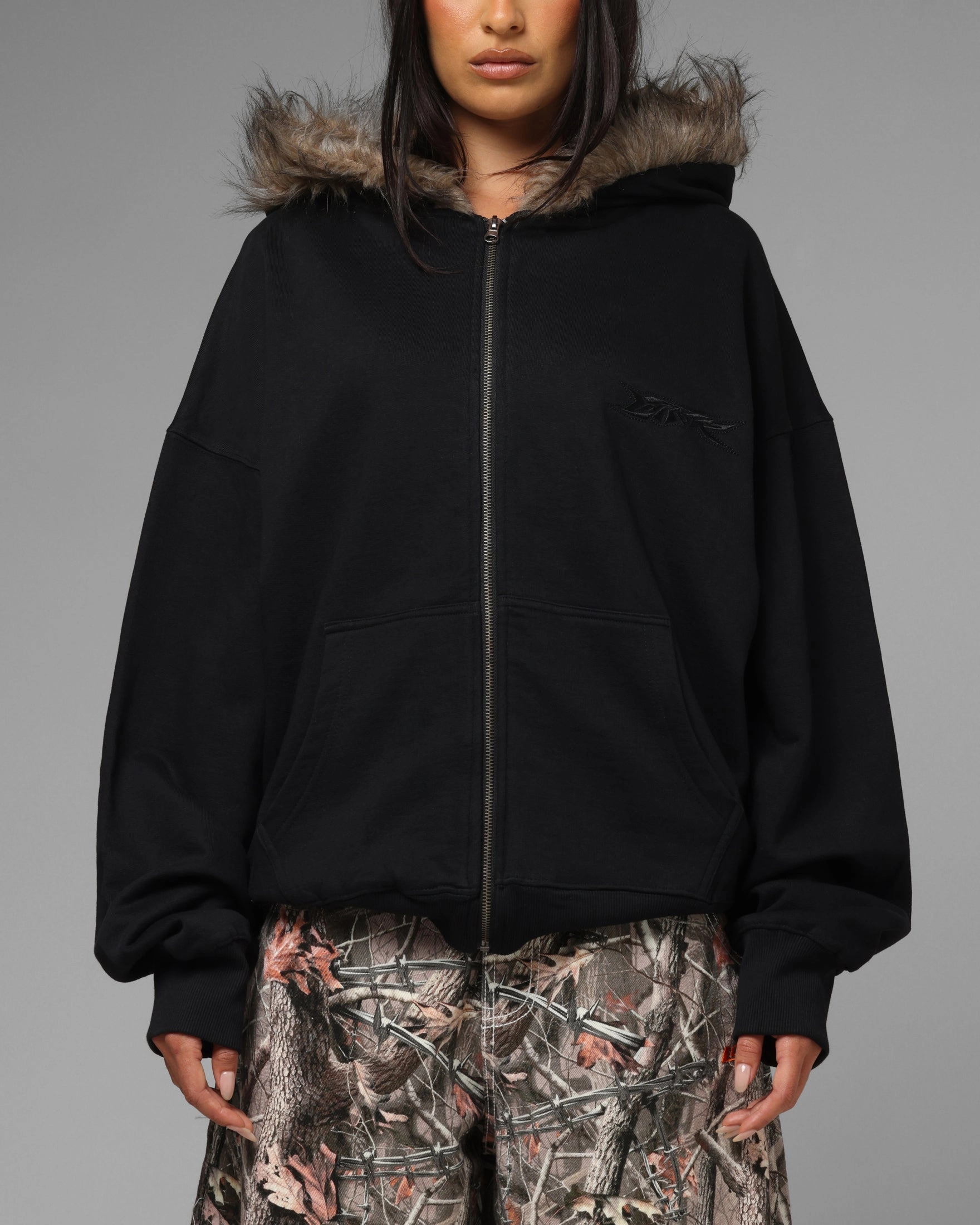 Loiter Purity Zip Hoodie Black Hybrid Fabric Blend