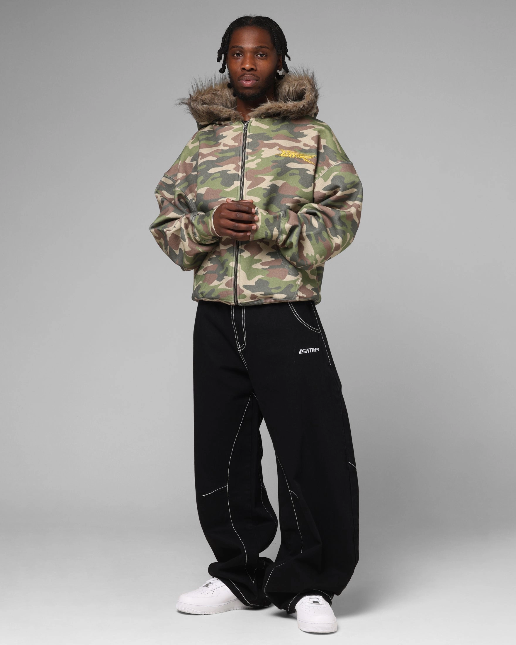 Durable Stitch Pattern Loiter Purity Zip Hoodie Camo