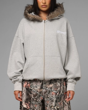 Ribbed Trim Details Loiter Purity Zip Hoodie Grey