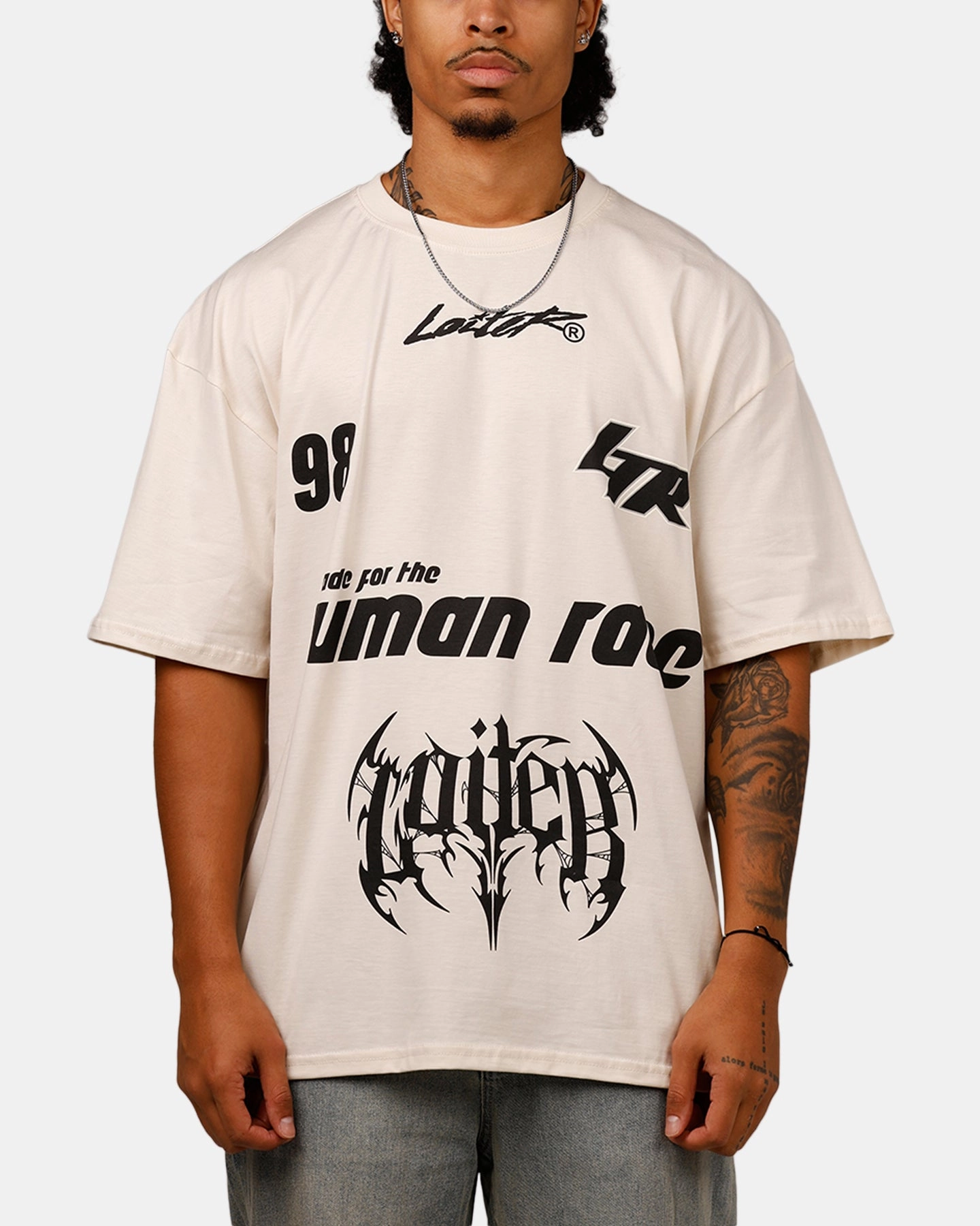 Brushed Inner Layer Elegant Look Loiter Racer T-Shirt Off White
