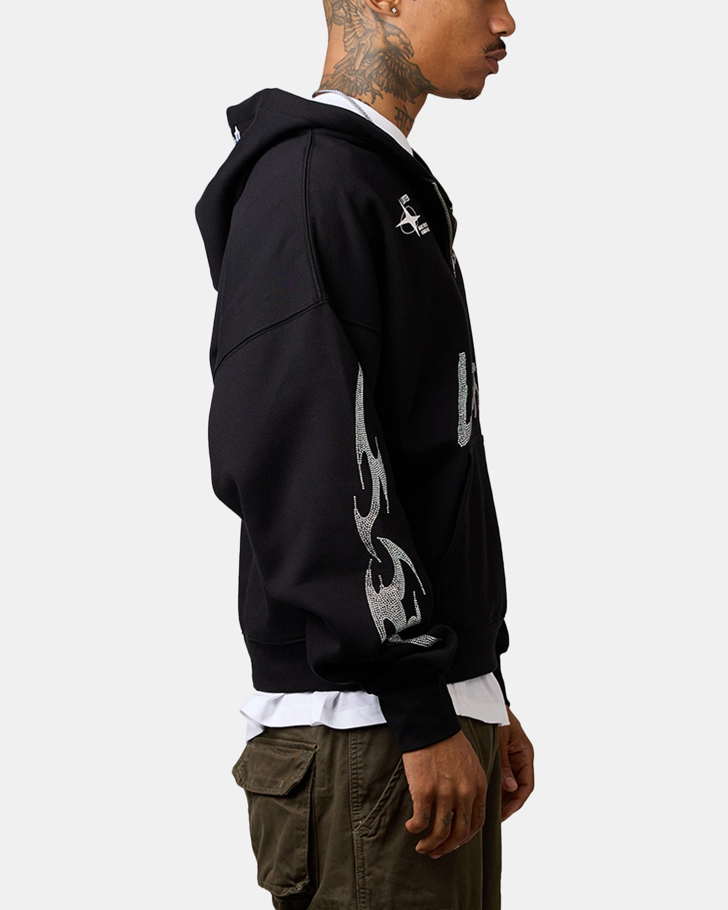 Versatile Layering Loiter Rave Rhinestone Hoodie Black