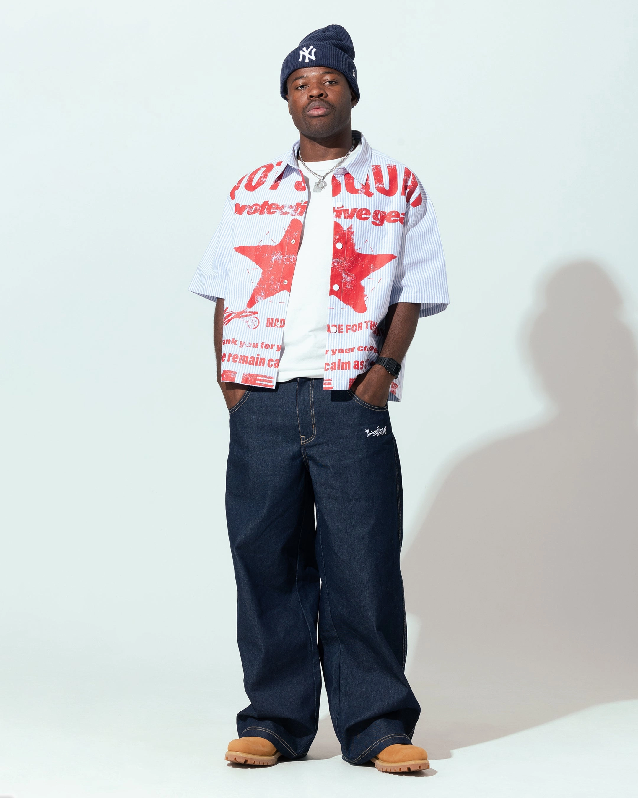 SoftTouchBrushedInterior Loiter Riot Squad Button Up T-Shirt Blue Pin Stripe