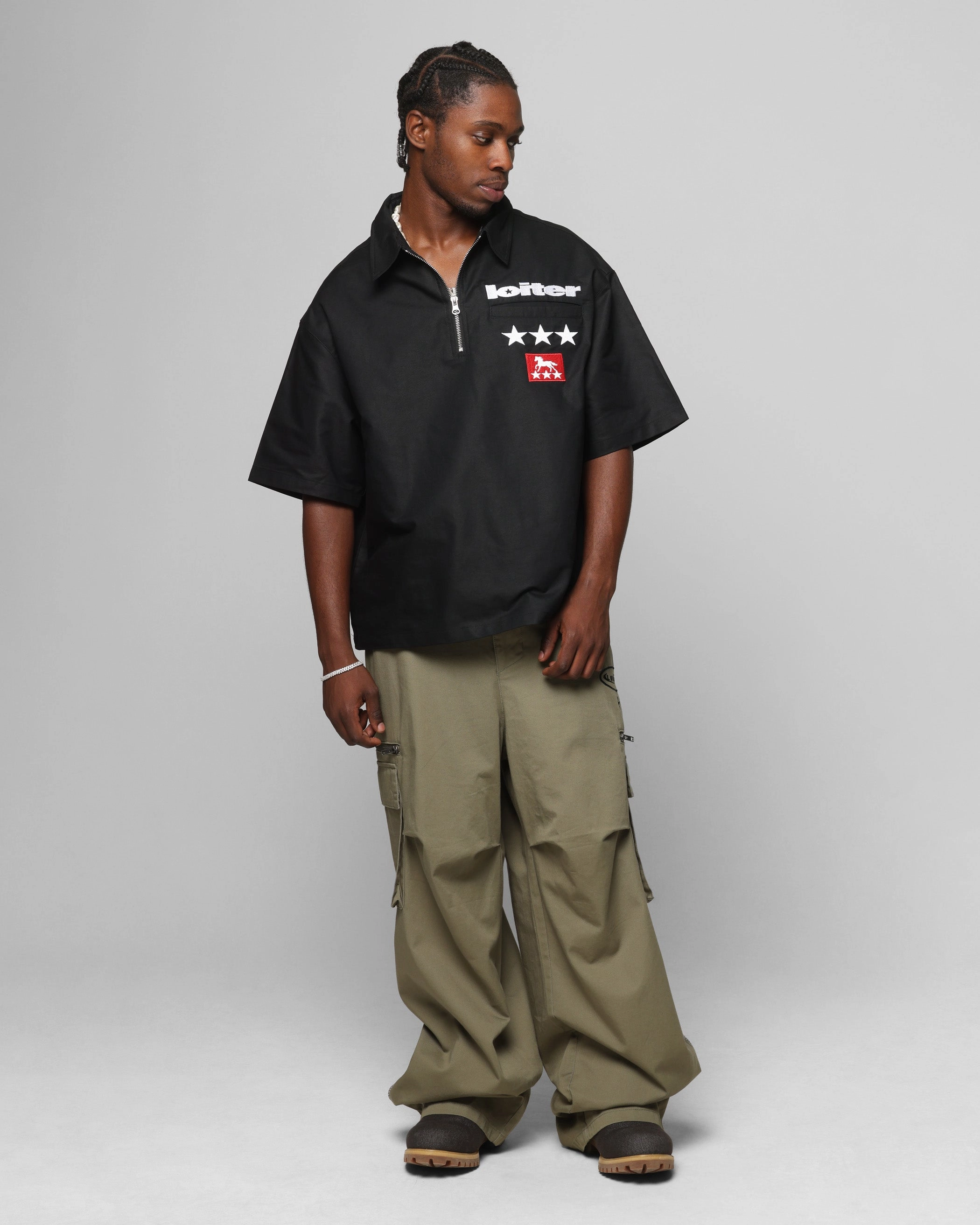 Loiter Rodeo Quarter Zip Up Shirt Black Antibacterial