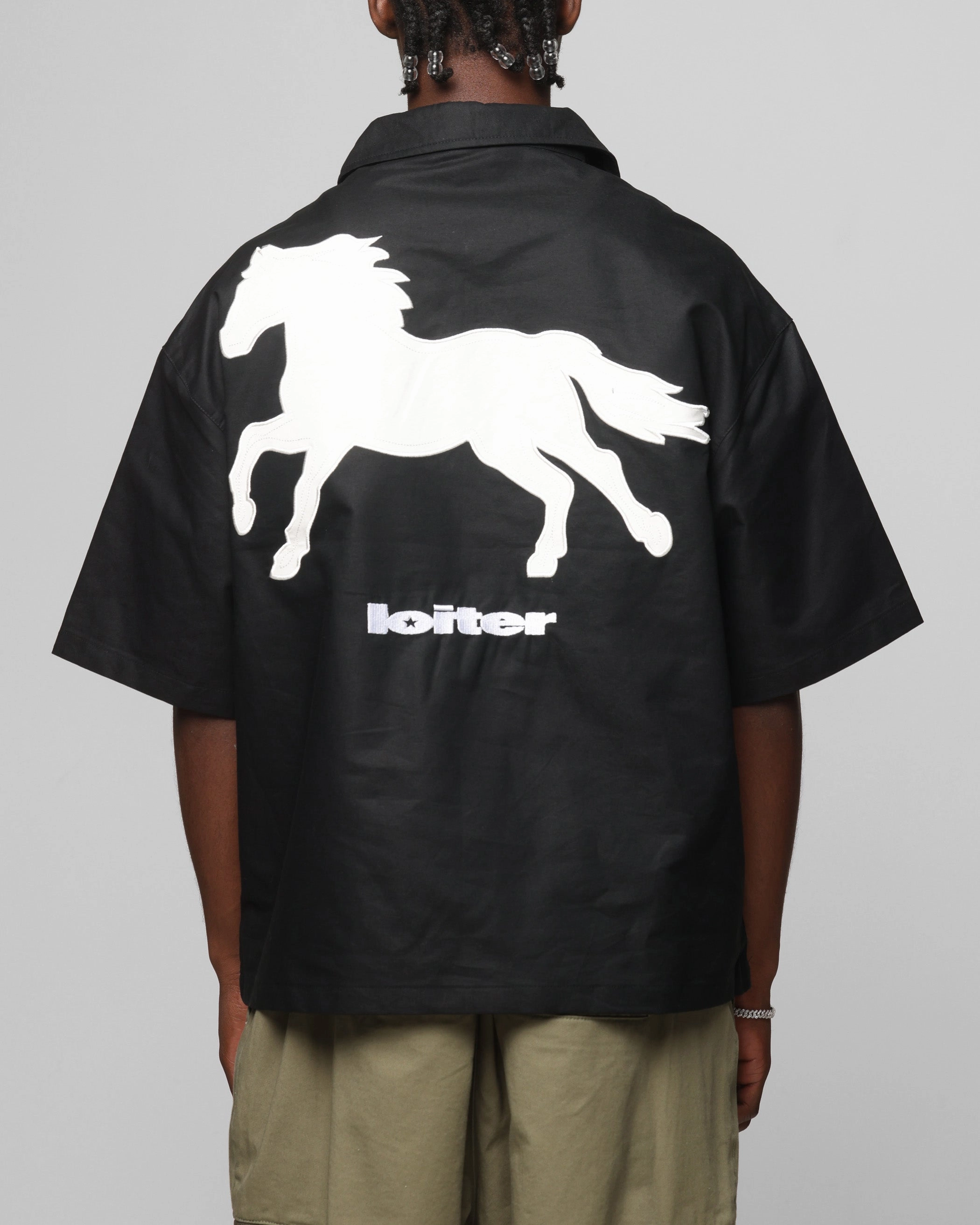 Loiter Rodeo Quarter Zip Up Shirt Black Soft Inner Lining