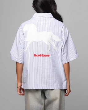 WeightedHem Loiter Rodeo Quarter Zip Up Shirt Blue Pin Stripe