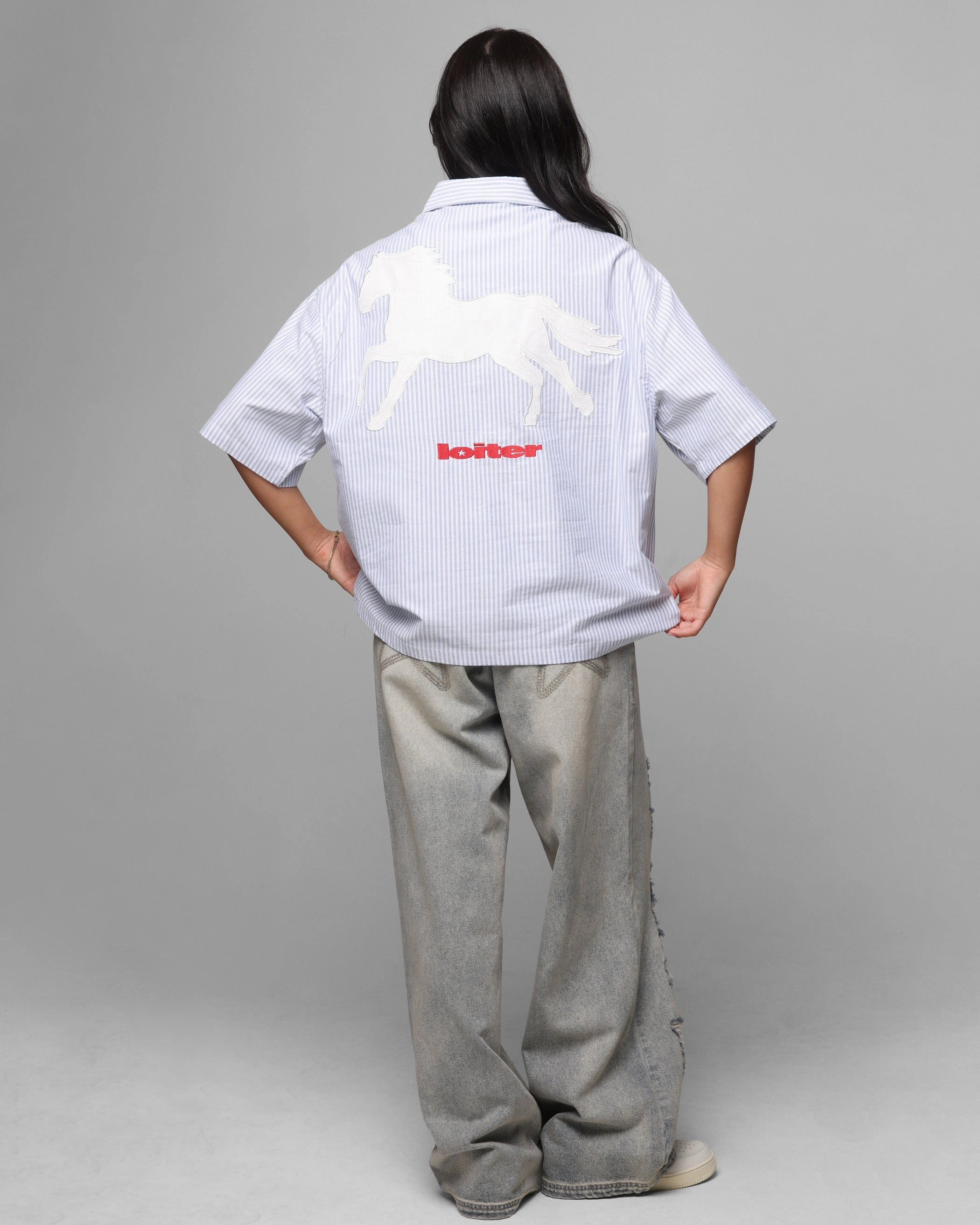 Stylish Tank Loiter Rodeo Quarter Zip Up Shirt Blue Pin Stripe