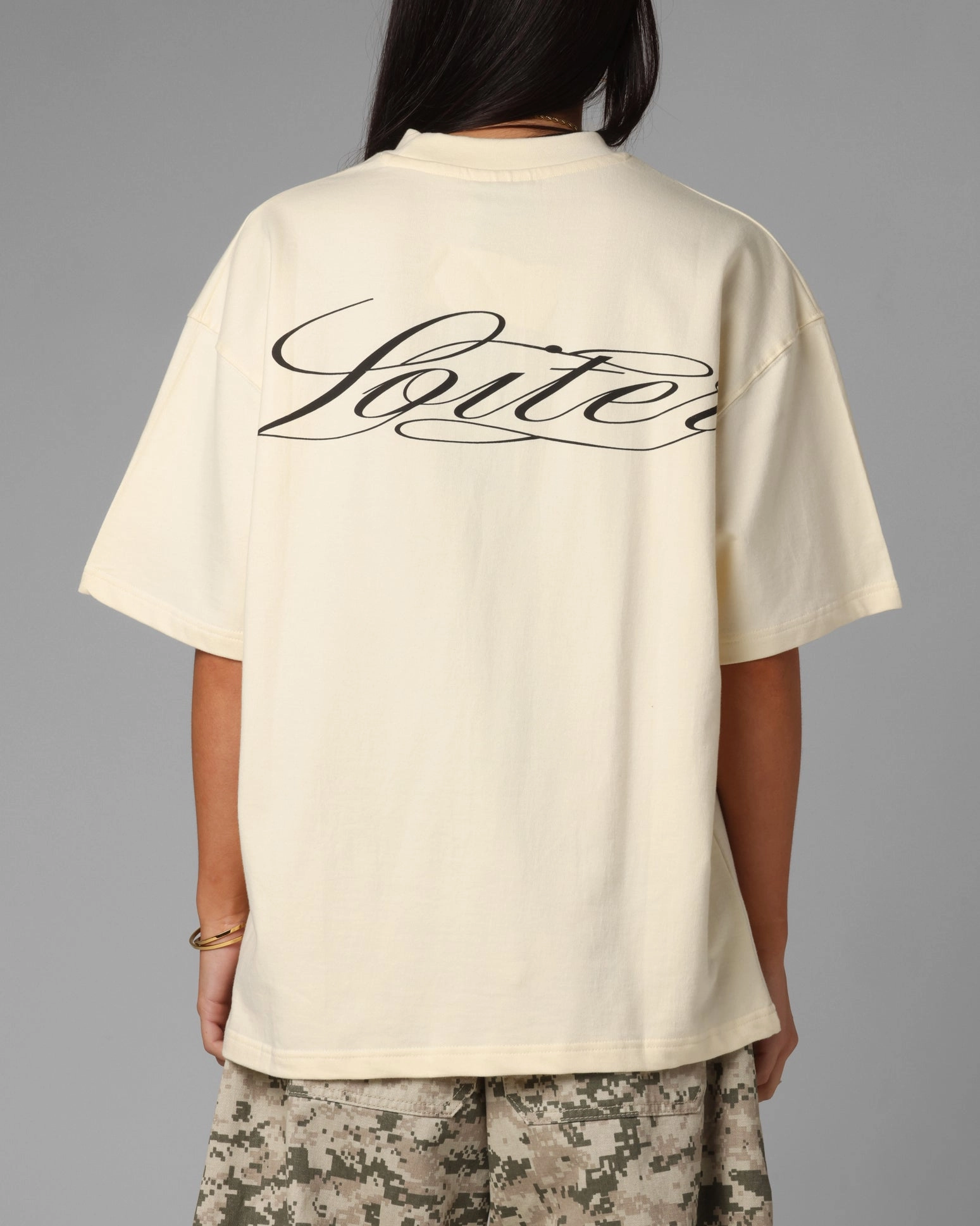 Ultraviolet Protection Finish NeutralPalette Loiter Script Boxy T-Shirt Off White