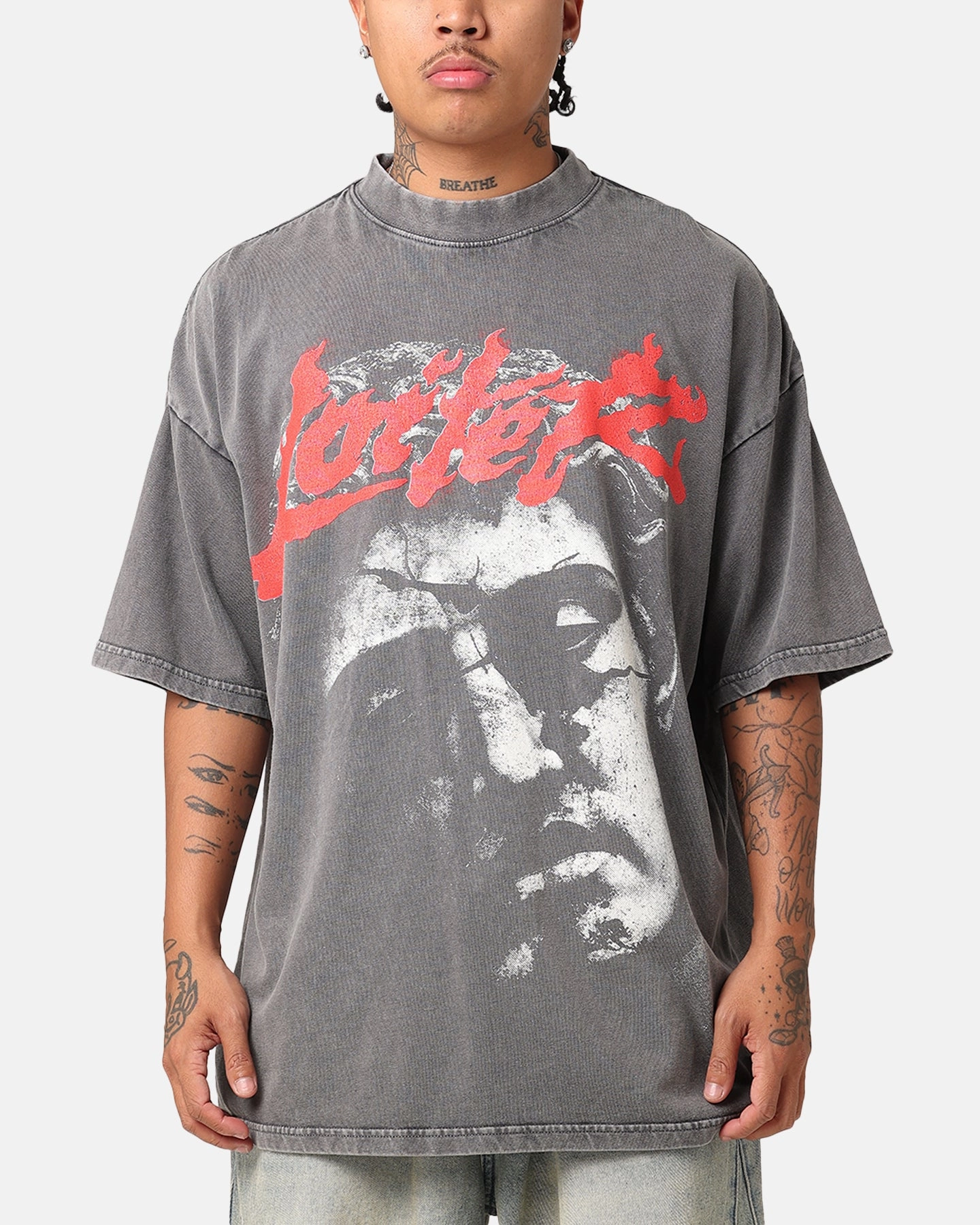 Torsion Support Structure Loiter Search And Destroy Oversized T-Shirt Charcoal Grey