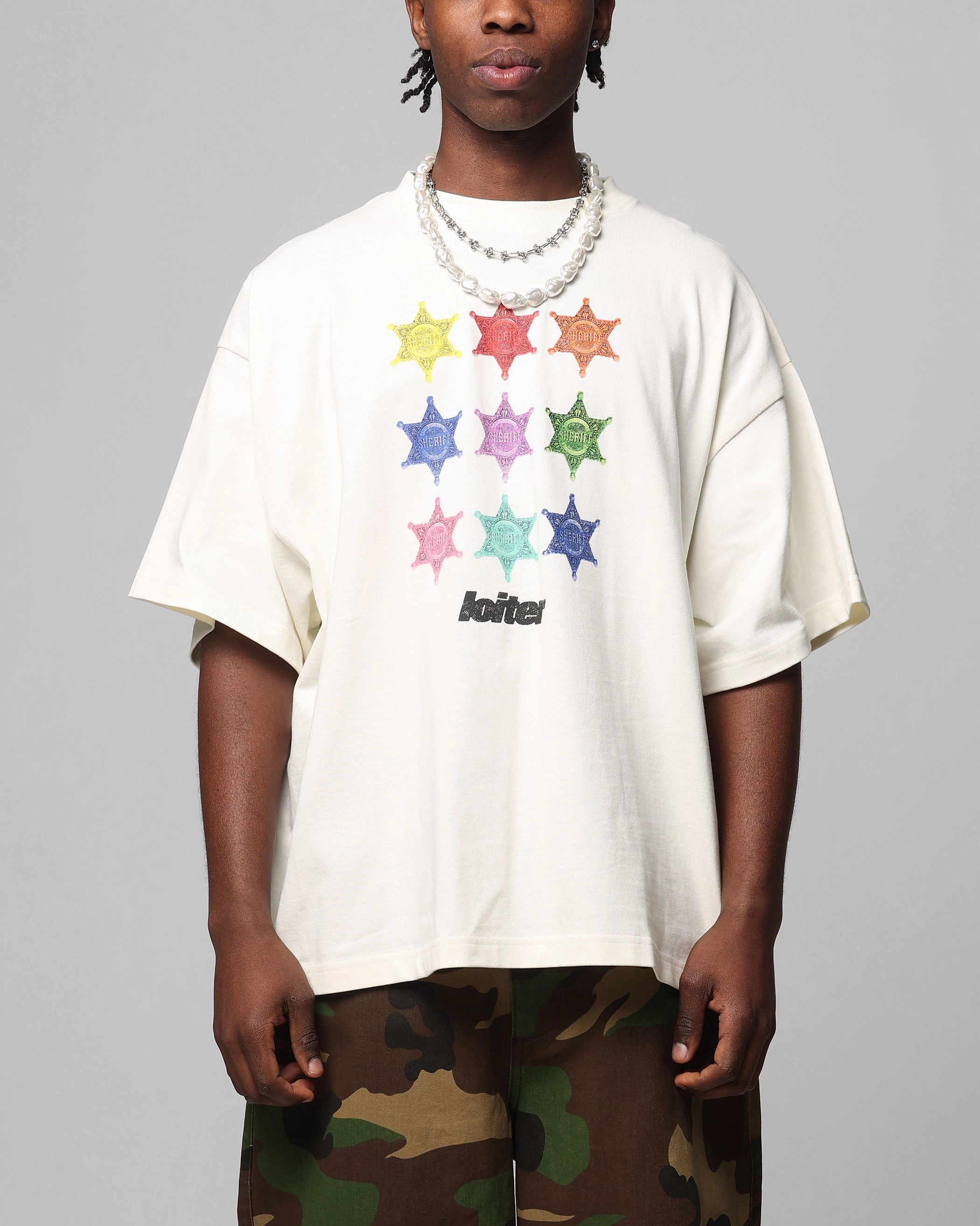 ContrastTipping BreathableMeshPanels Loiter Sherif Vintage T-Shirt Off White