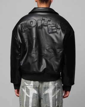Loiter Solar Vegan Leather Varsity Jacket Black All Ground