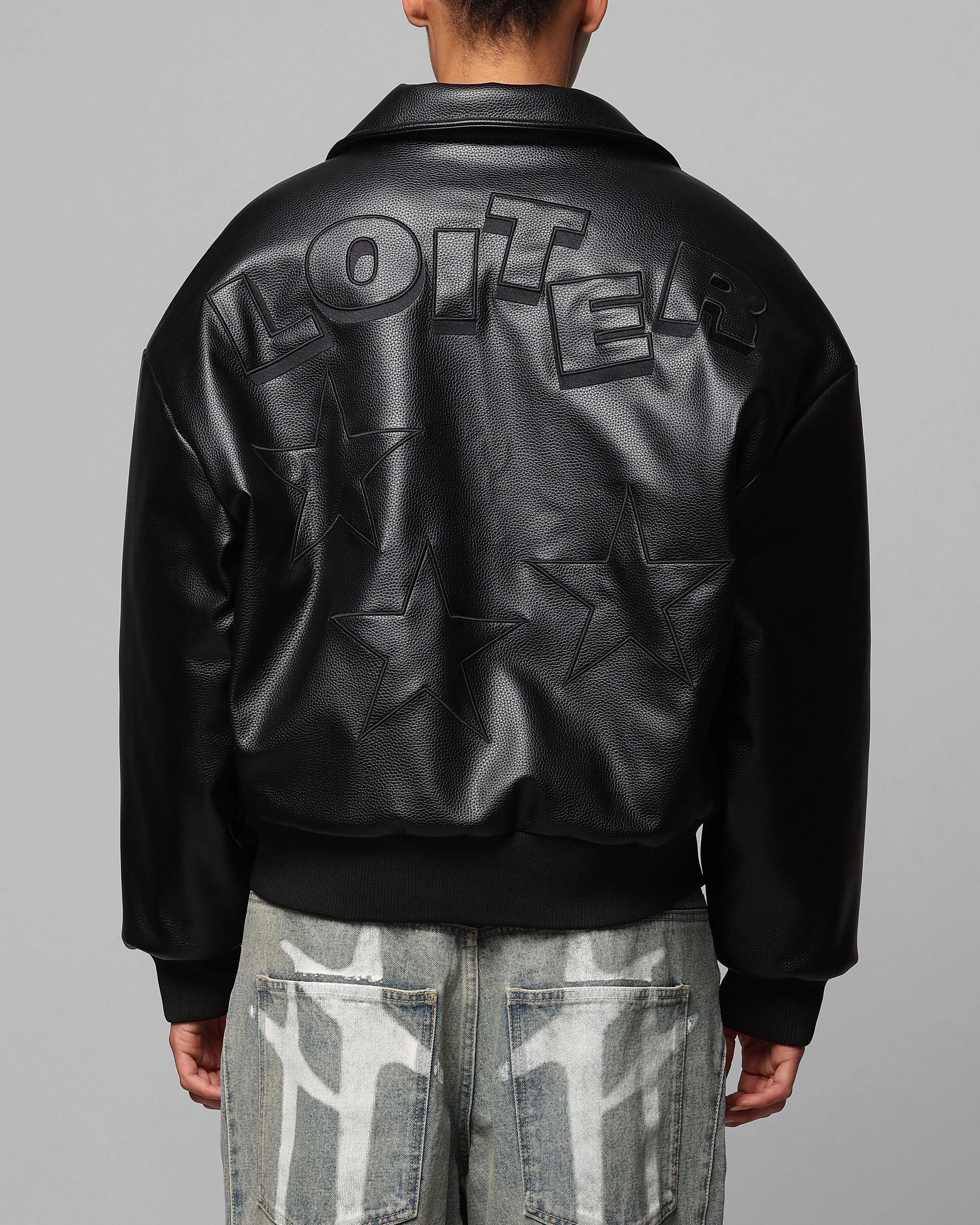Loiter Solar Vegan Leather Varsity Jacket Black All Ground