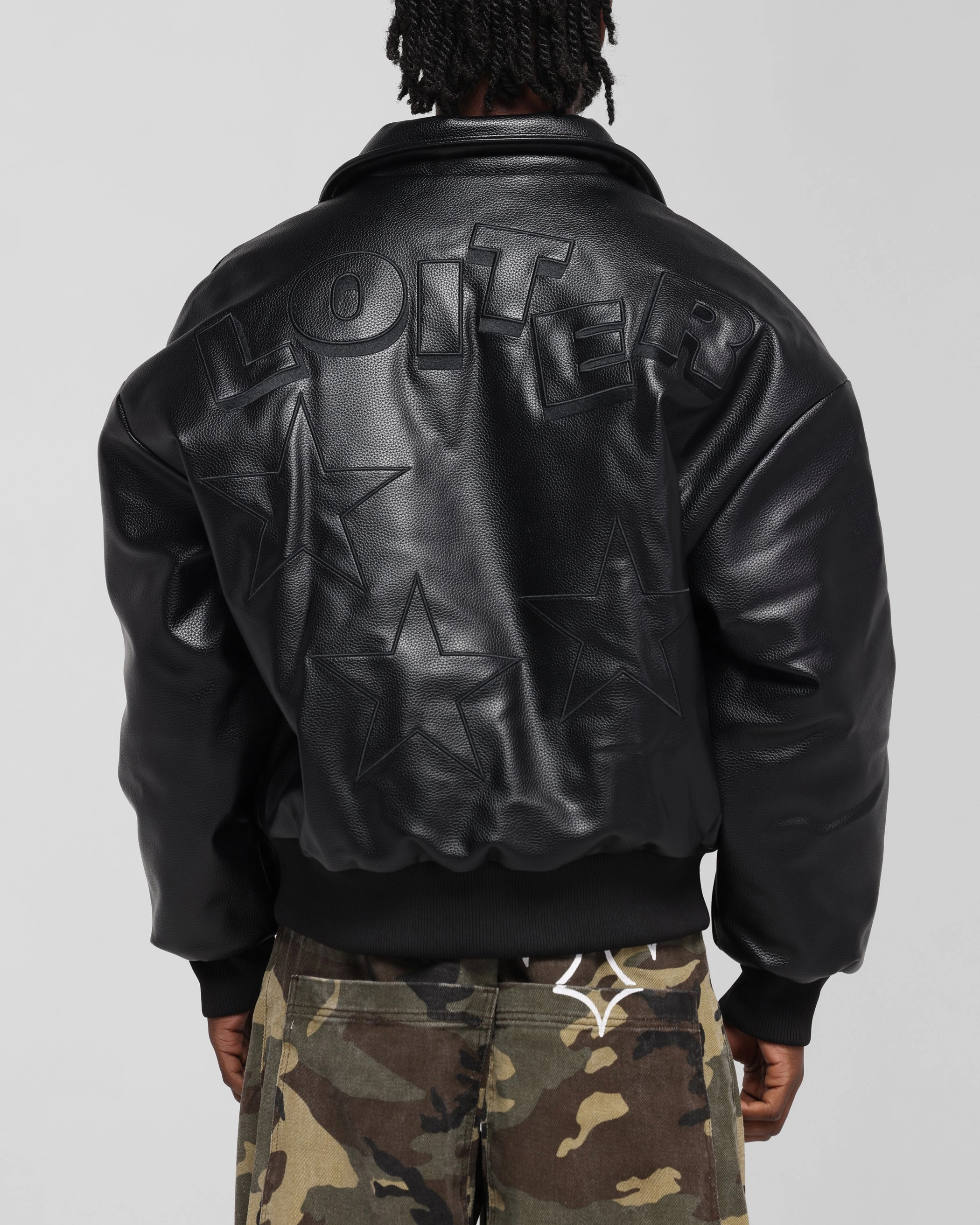 Loiter Solar Vegan Leather Varsity Jacket Black Tailored Cut Style Recycled Textile