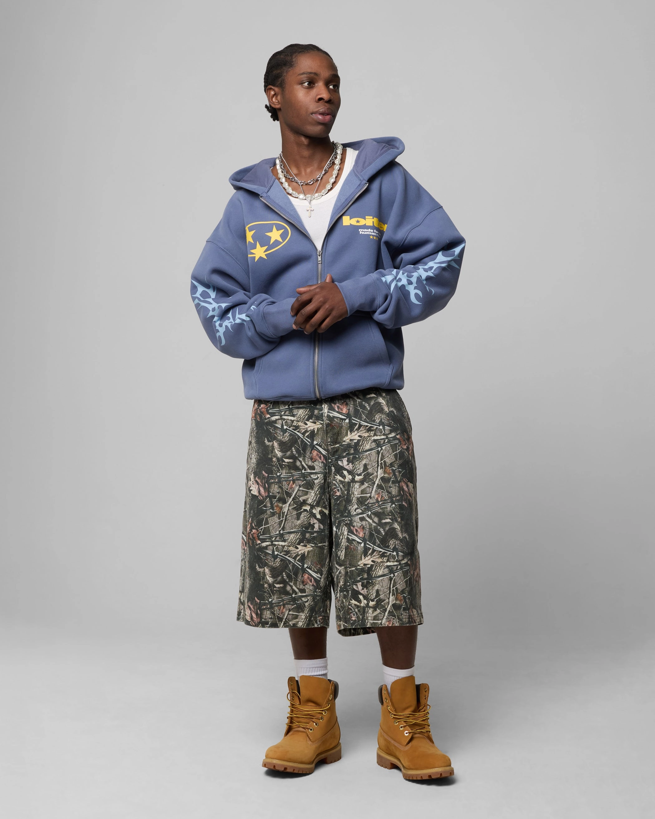 MultiPocket Design Loiter Solar Zip Hoodie Blue