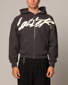 Loiter Spider Zip Hoodie Charcoal Ventilated Panels Compact Jacquard Weave