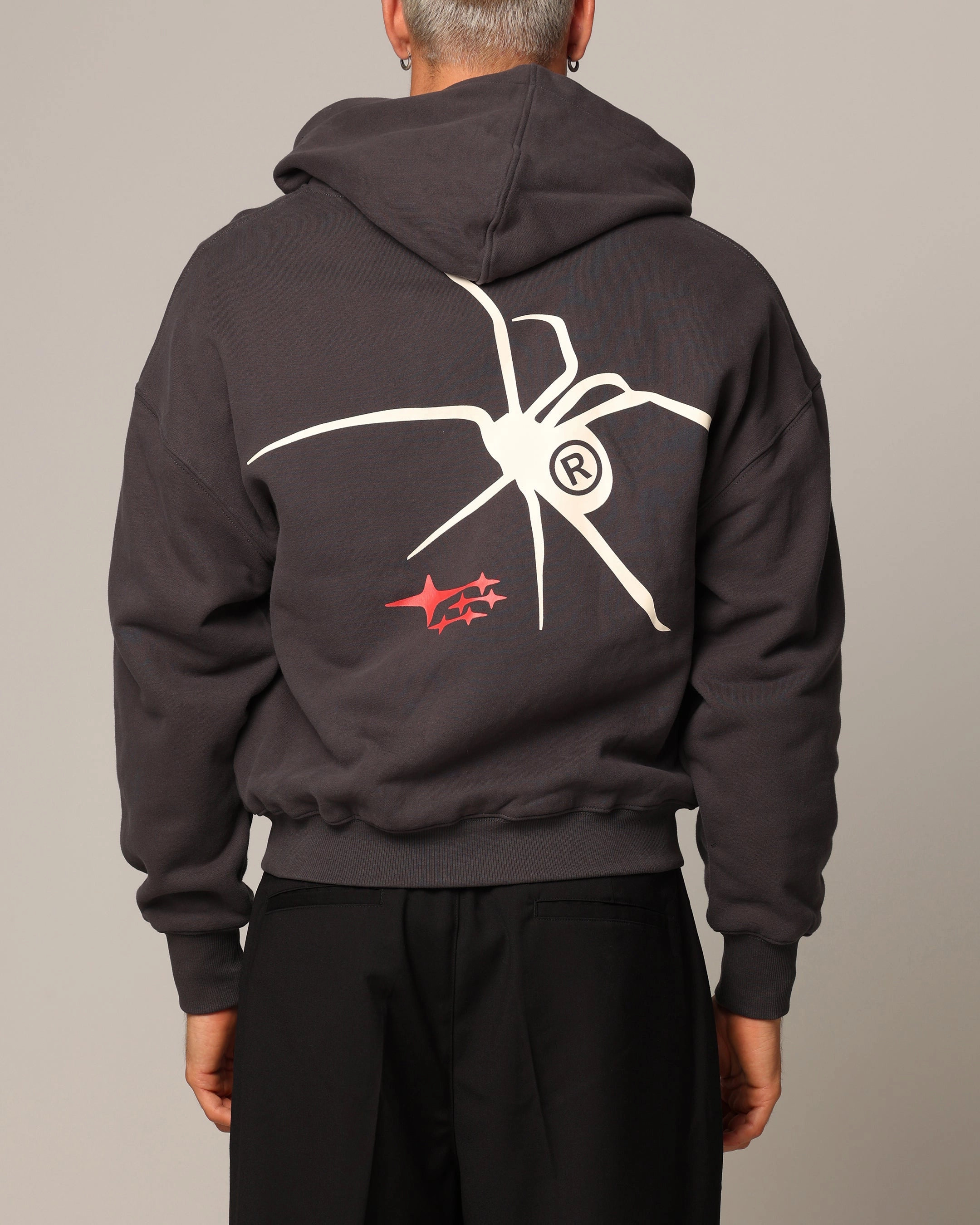 Basic Long Sleeve ReflectiveTrims Loiter Spider Zip Hoodie Charcoal