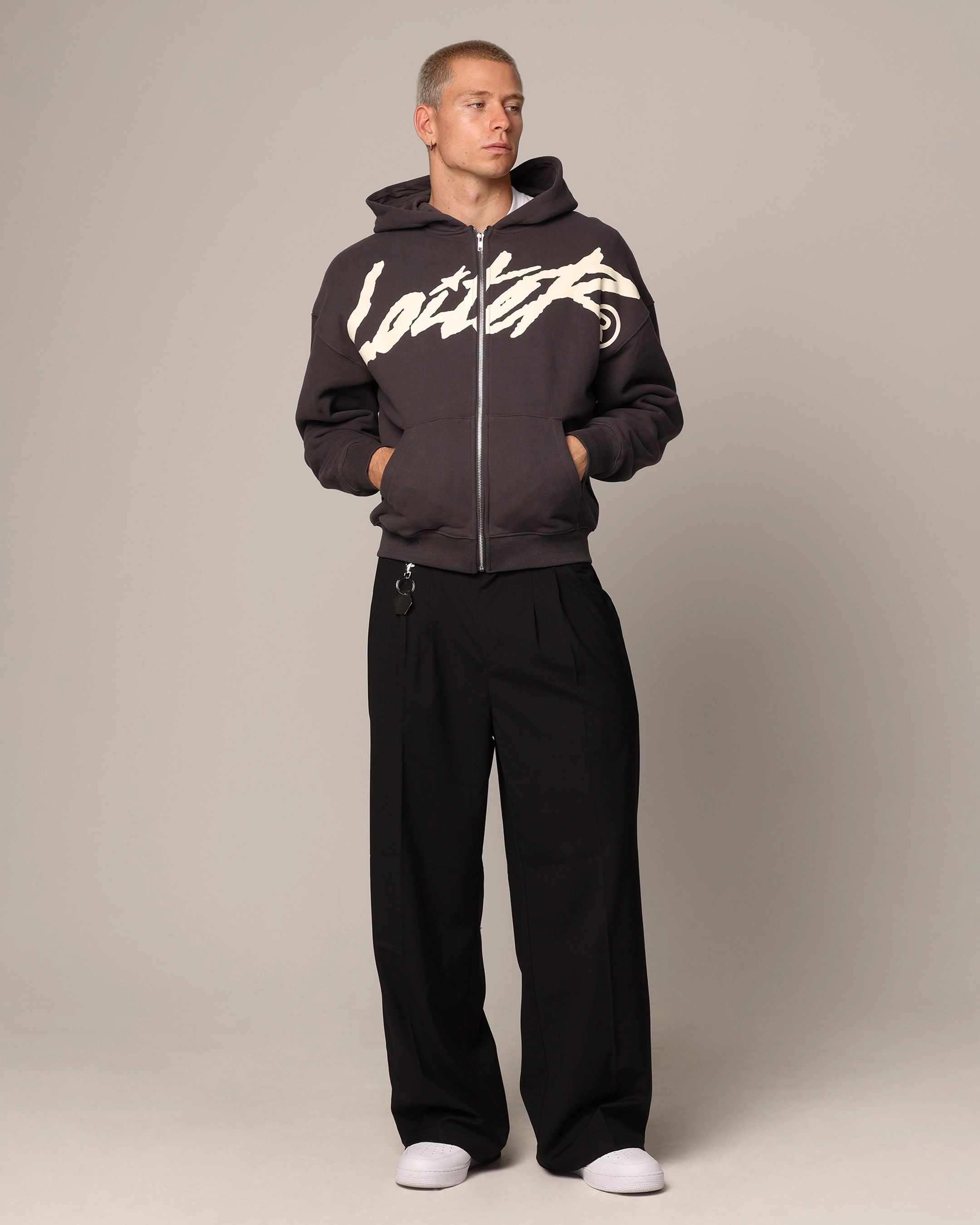 Loiter Spider Zip Hoodie Charcoal HighNeckline