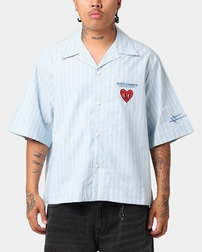 Loiter Studio Cropped Button Up Shirt Light Blue WrinkleFree Structure DoubleStitched
