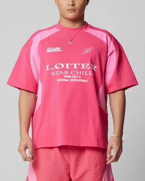 Quick Dry Fabric ZipperedPockets Loiter Subcultural Panel T-Shirt Pink