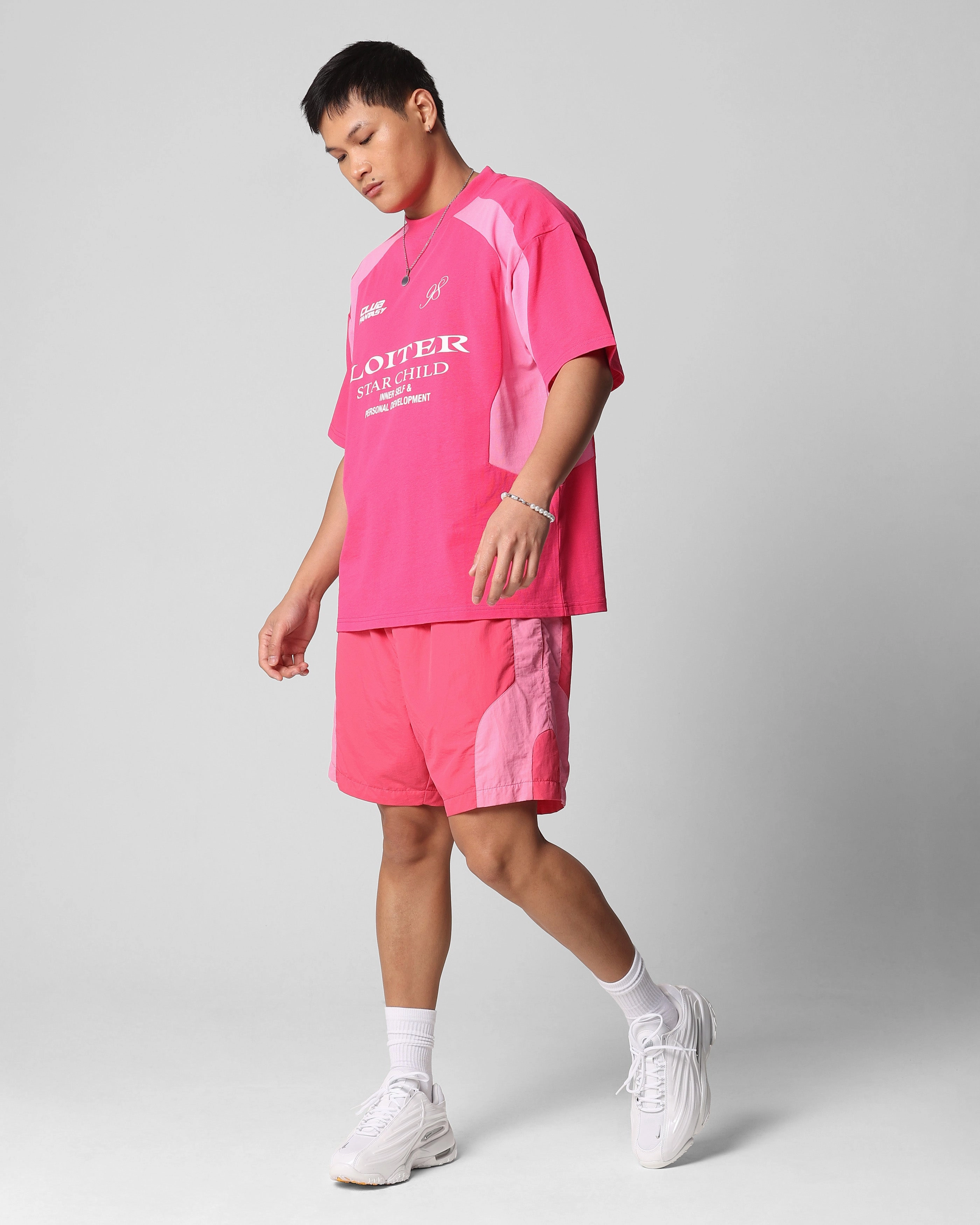 Loiter Subcultural Panel T-Shirt Pink Breathable Microfiber