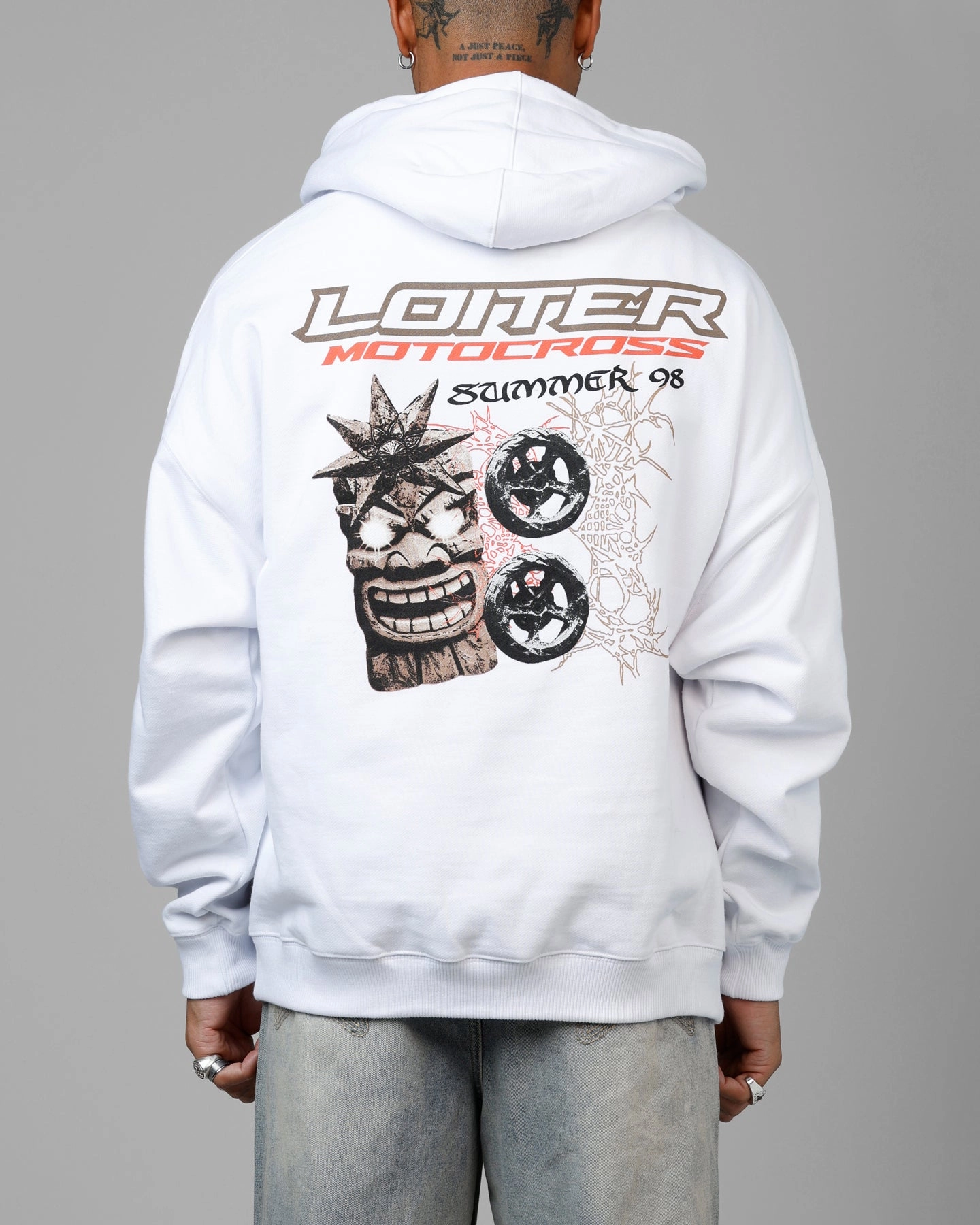 Loiter Summer Motocross Premium Hoodie White Weighted Hem Design