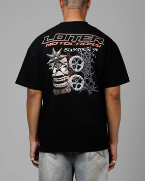 Loiter Summer Motocross Vintage T-Shirt Black Stretch Fit Engineering