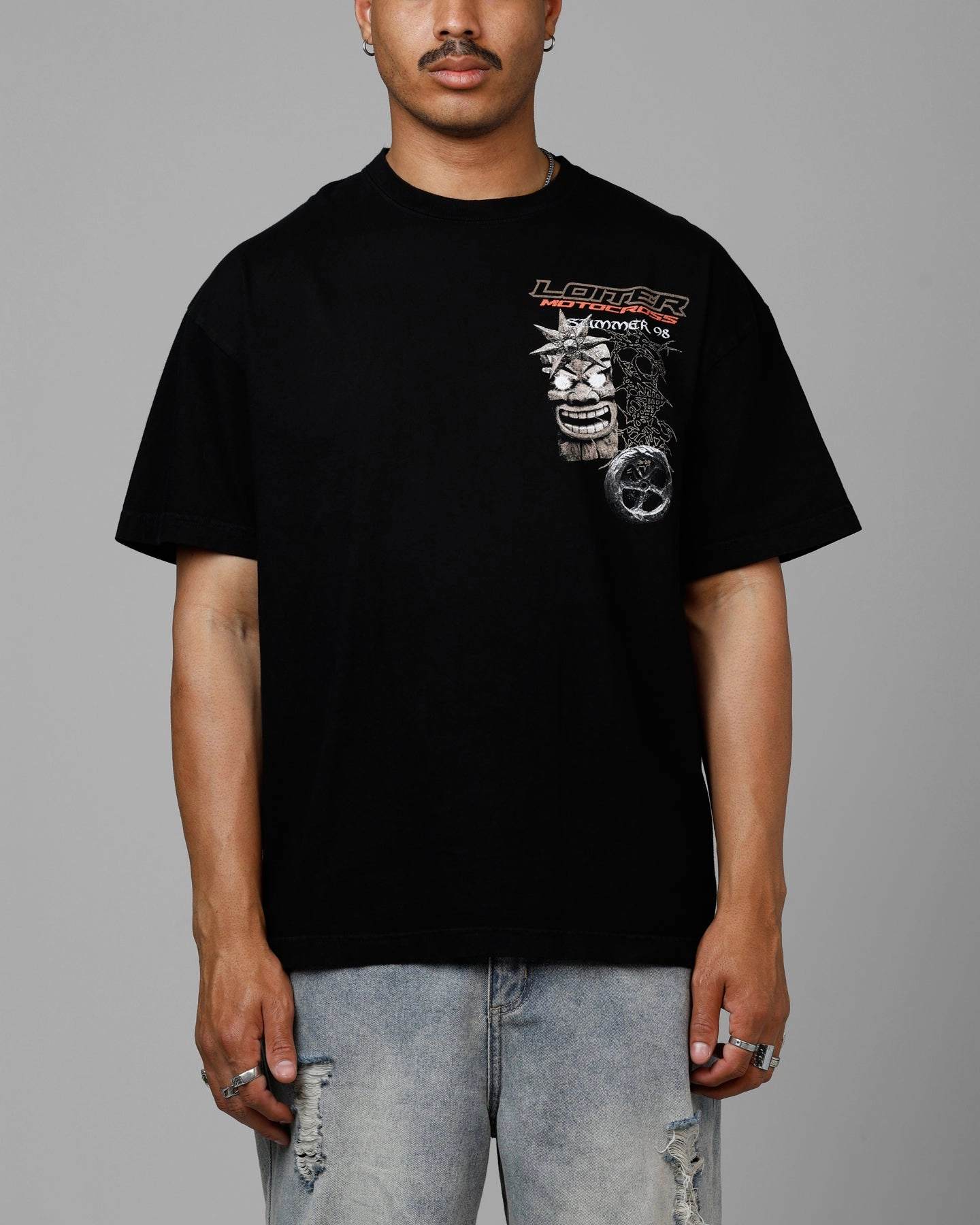 Summer Sweater Stretch Waistband Design Loiter Summer Motocross Vintage T-Shirt Black