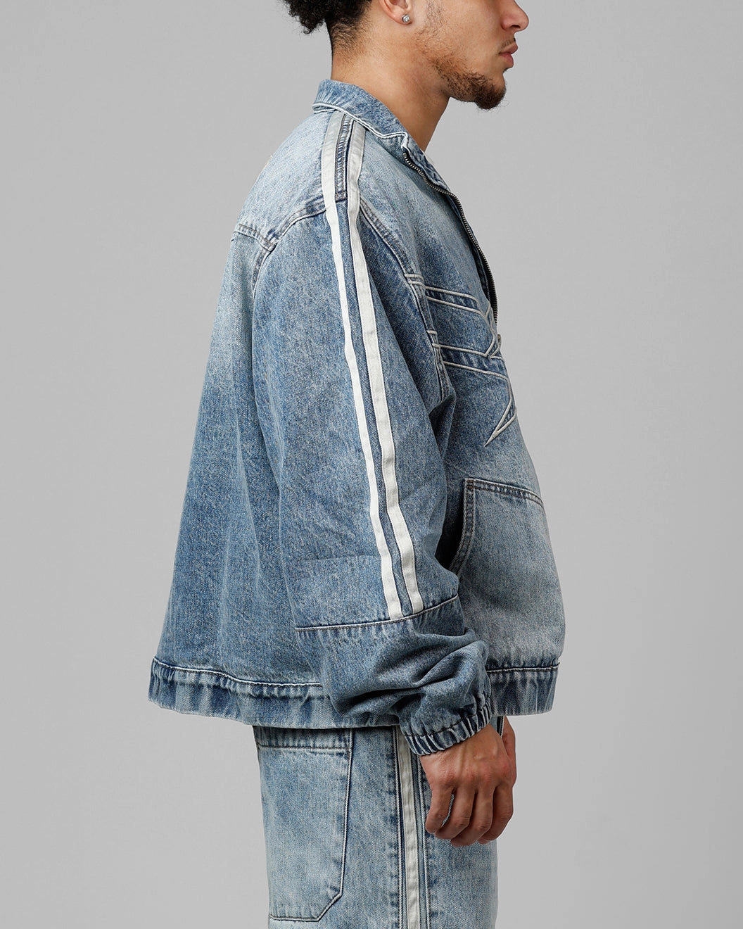 Anti Pilling RecycledBlend Loiter Track Star Denim Jacket Blue Wash