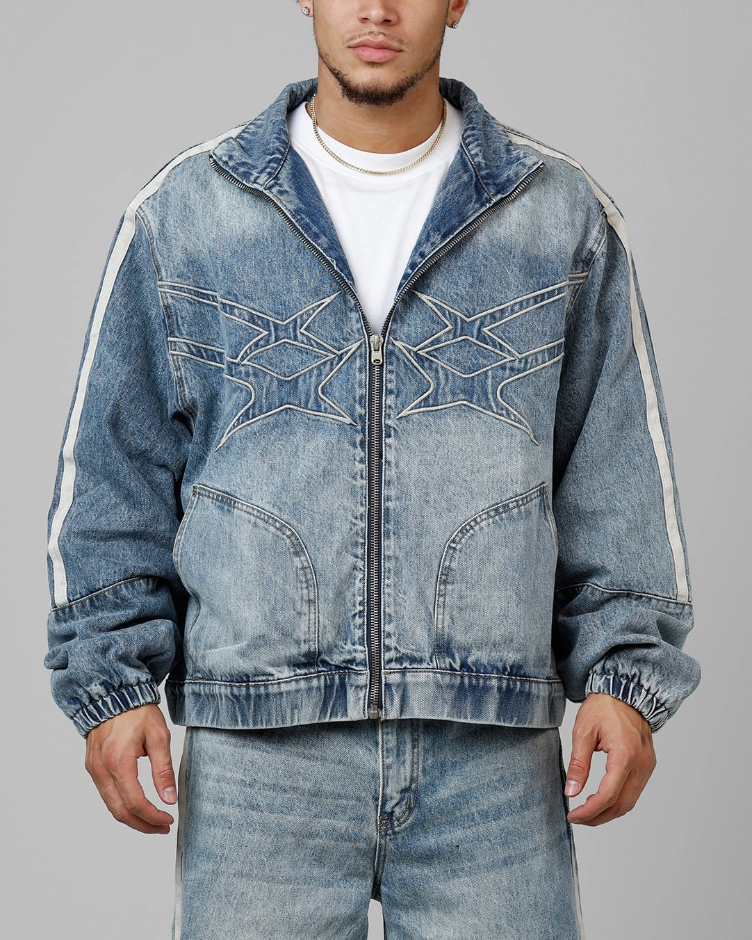 Loiter Track Star Denim Jacket Blue Wash ReflectiveTrims