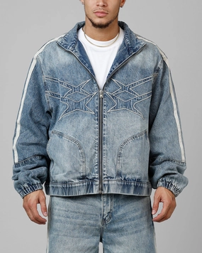Loiter Track Star Denim Jacket Blue Wash ReflectiveTrims