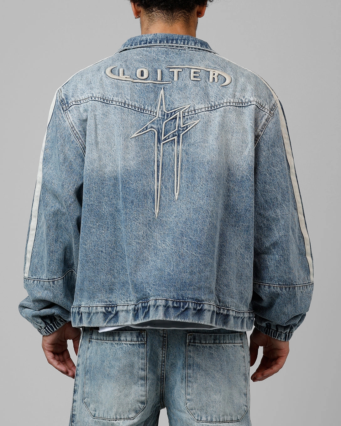 Antibacterial Loiter Track Star Denim Jacket Blue Wash