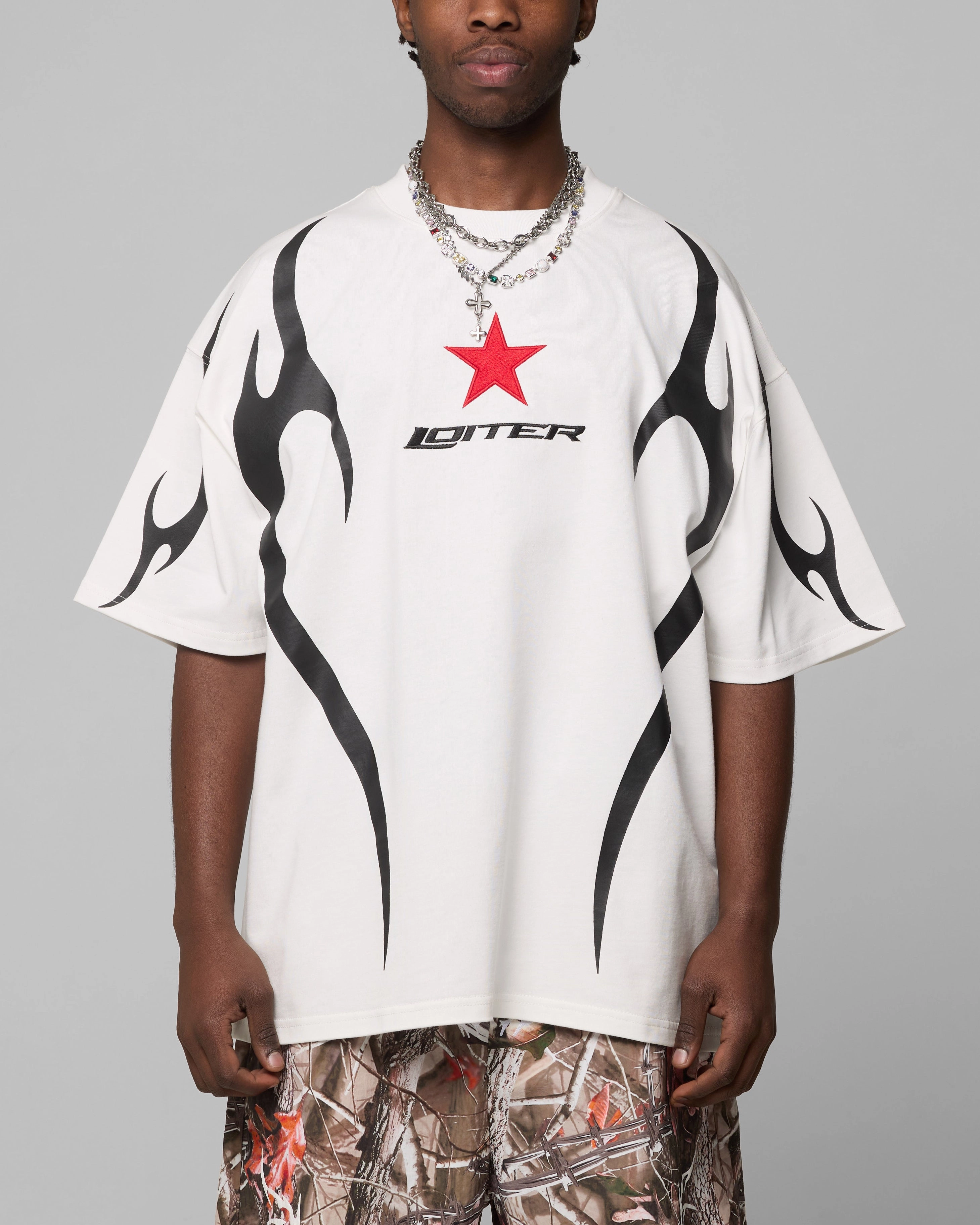 Loiter Trackstar T-Shirt Off White Formal Shirt Layered Panel Construction