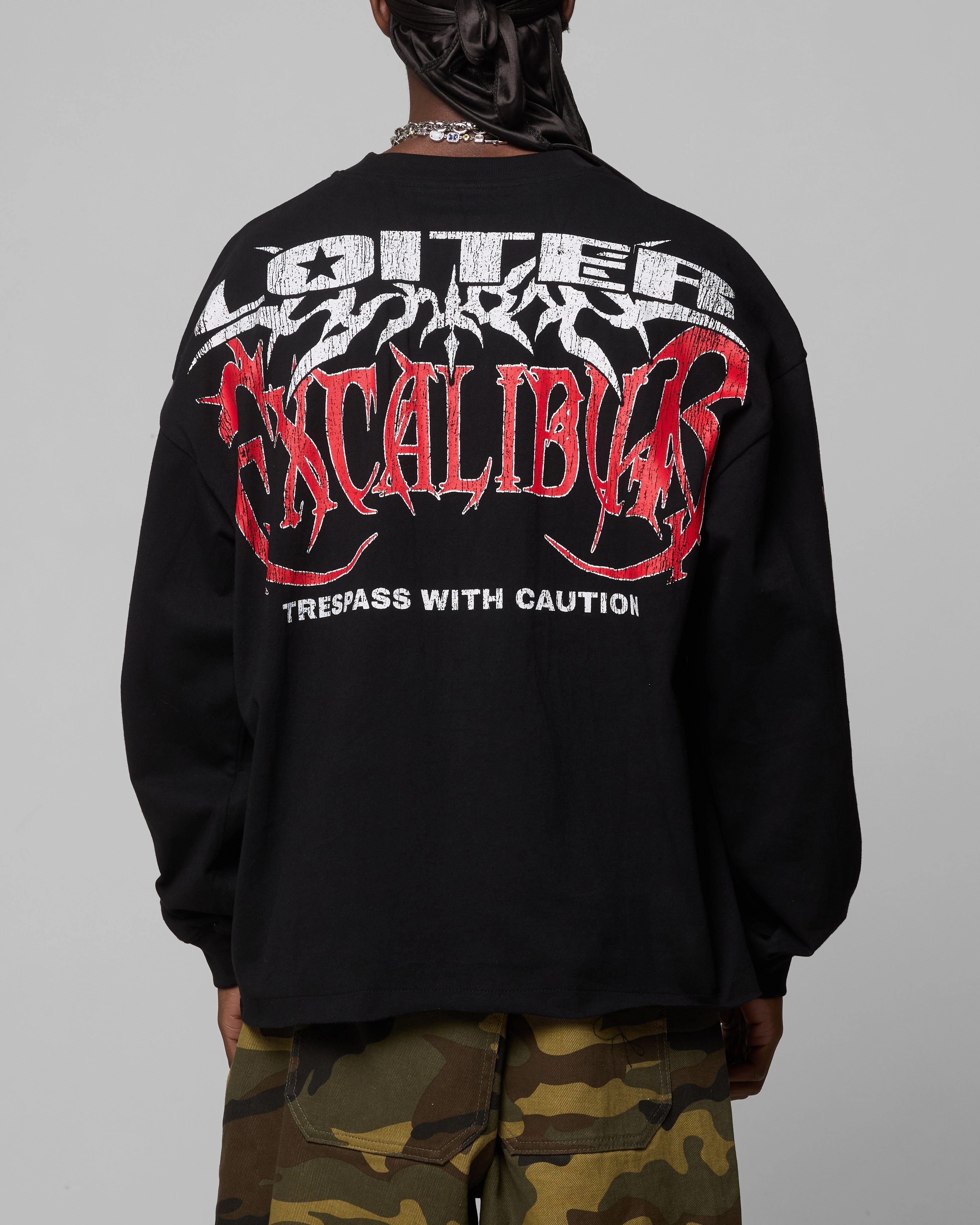 Tencel Cotton Hybrid Weave Loiter Trespass Long Sleeve T-Shirt Vintage Black