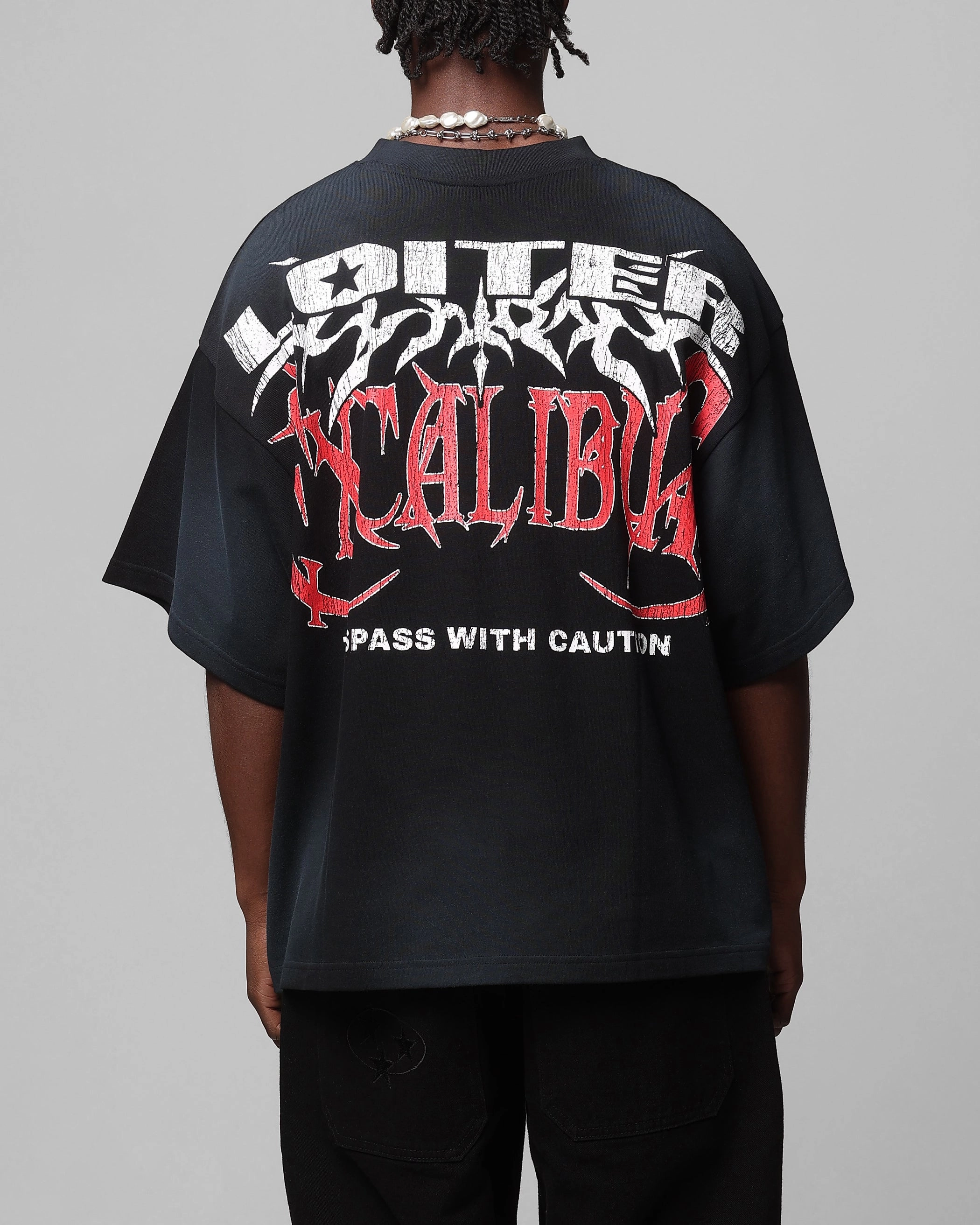 Loiter Trespass Vintage T-Shirt Washed Black ContouredPanels Multi Directional Zipper Placement