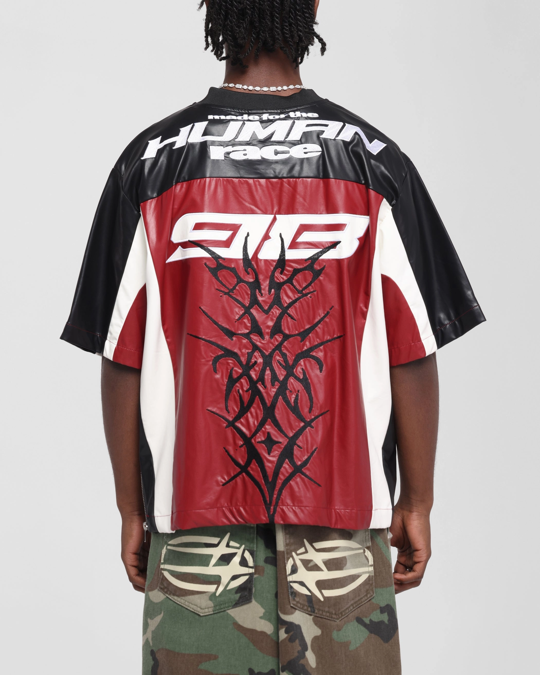 Loiter Vegan Leather Football Top Red/Black MoistureWicking Material