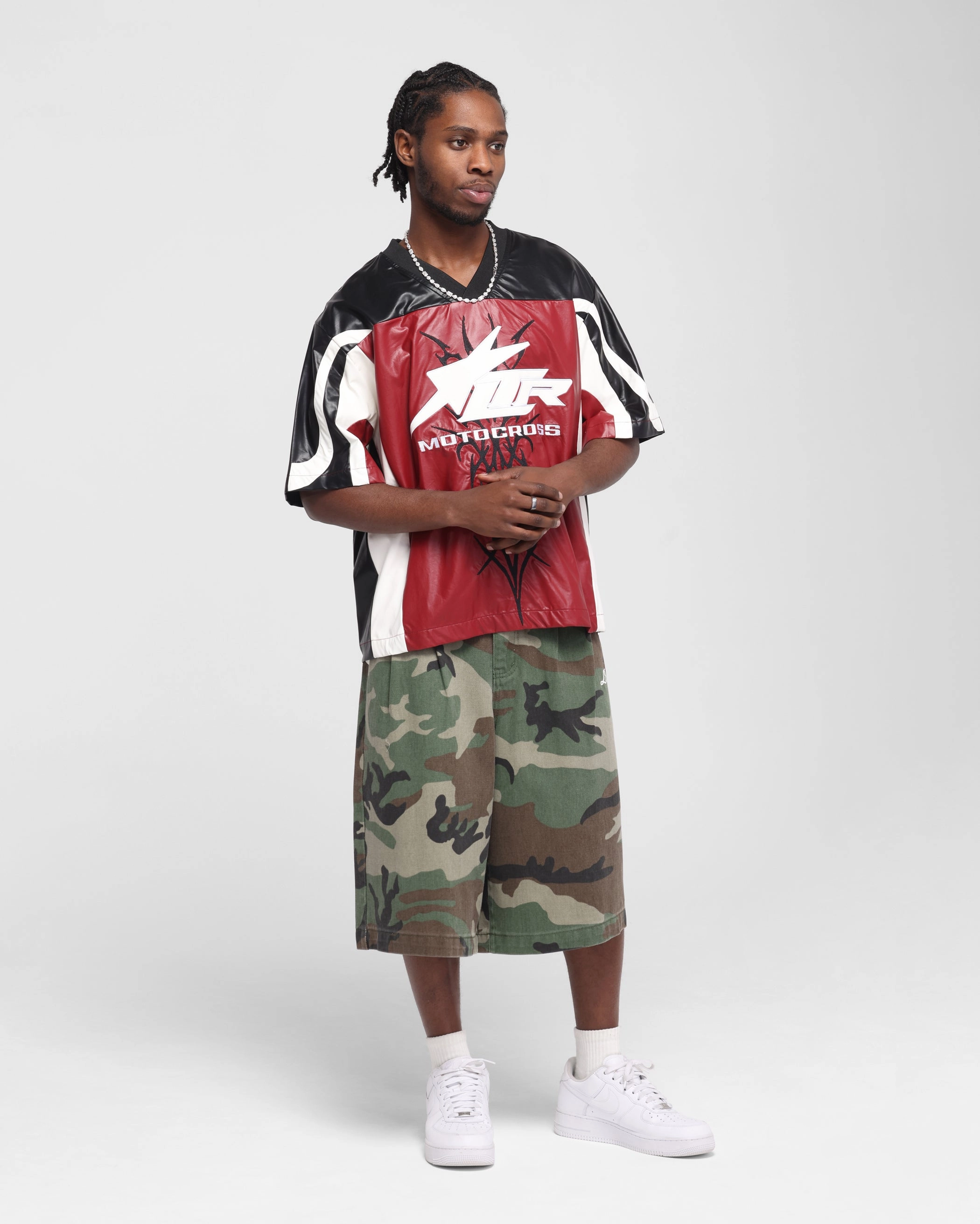 Loiter Vegan Leather Football Top Red/Black AntiSnagYarnProcessing