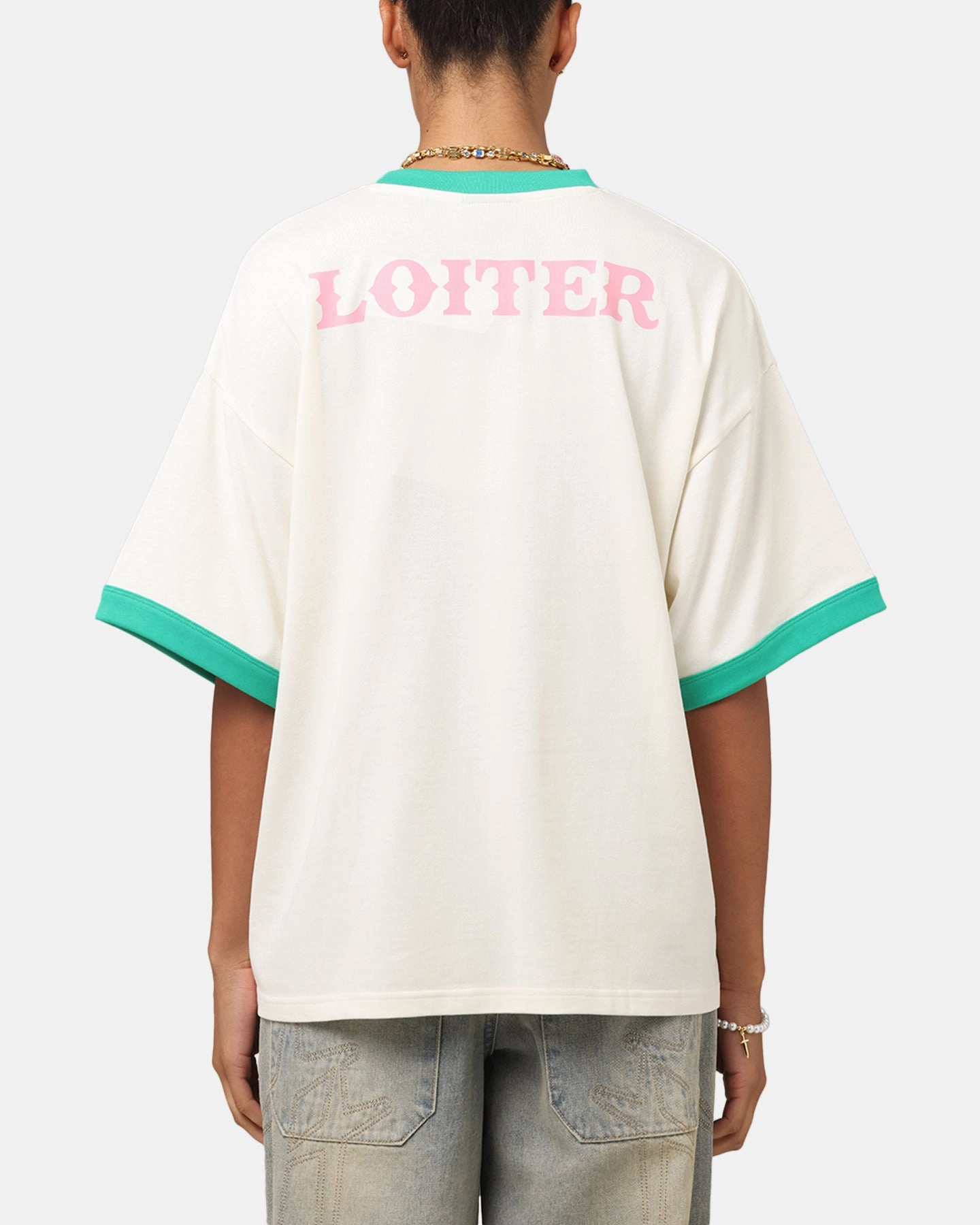 MultiPanelConstruction Loiter Western Front Ringer T-Shirt White/Green