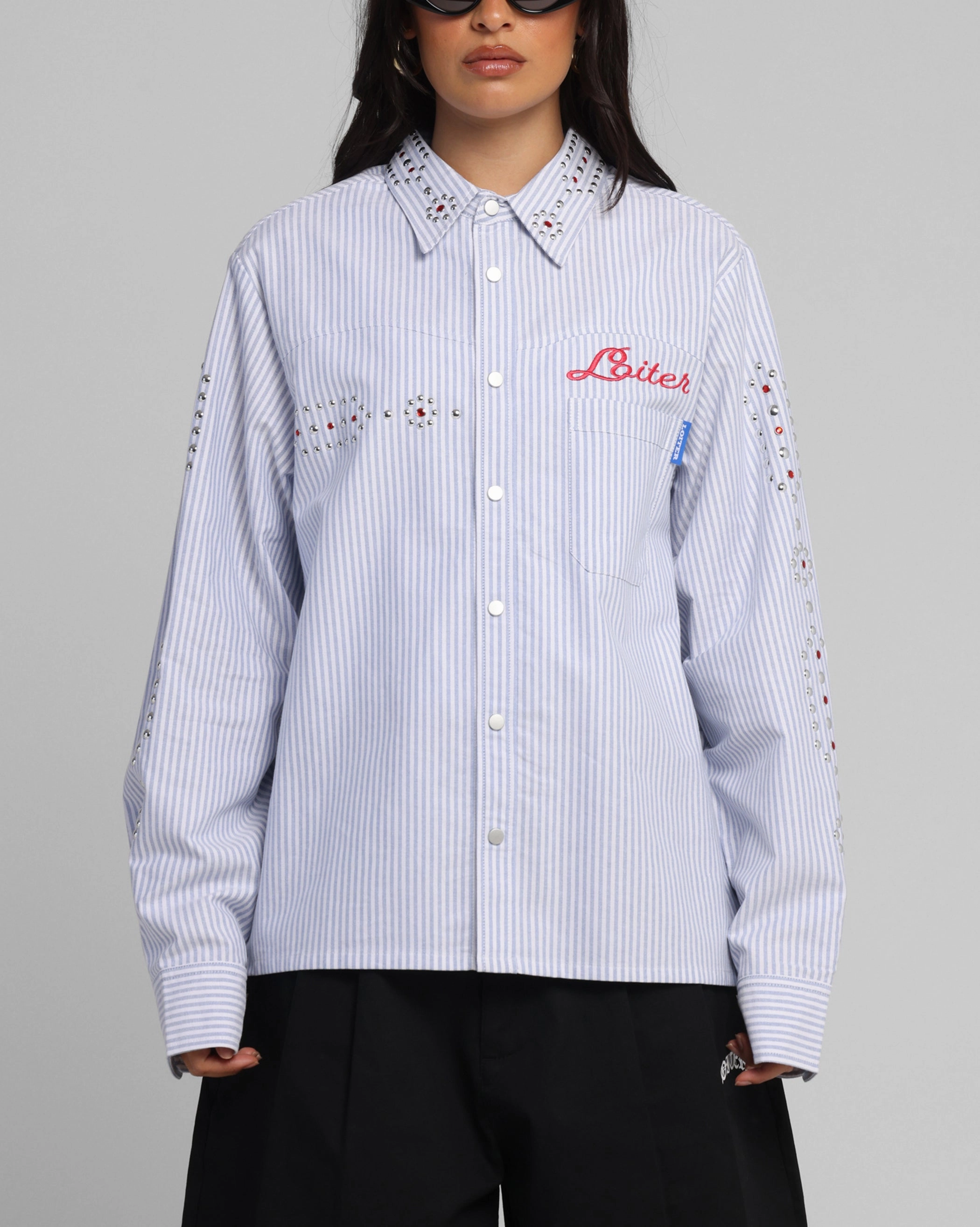 NonIrritatingStitching Loiter Western Long Sleeve Button Up Shirt Blue/White