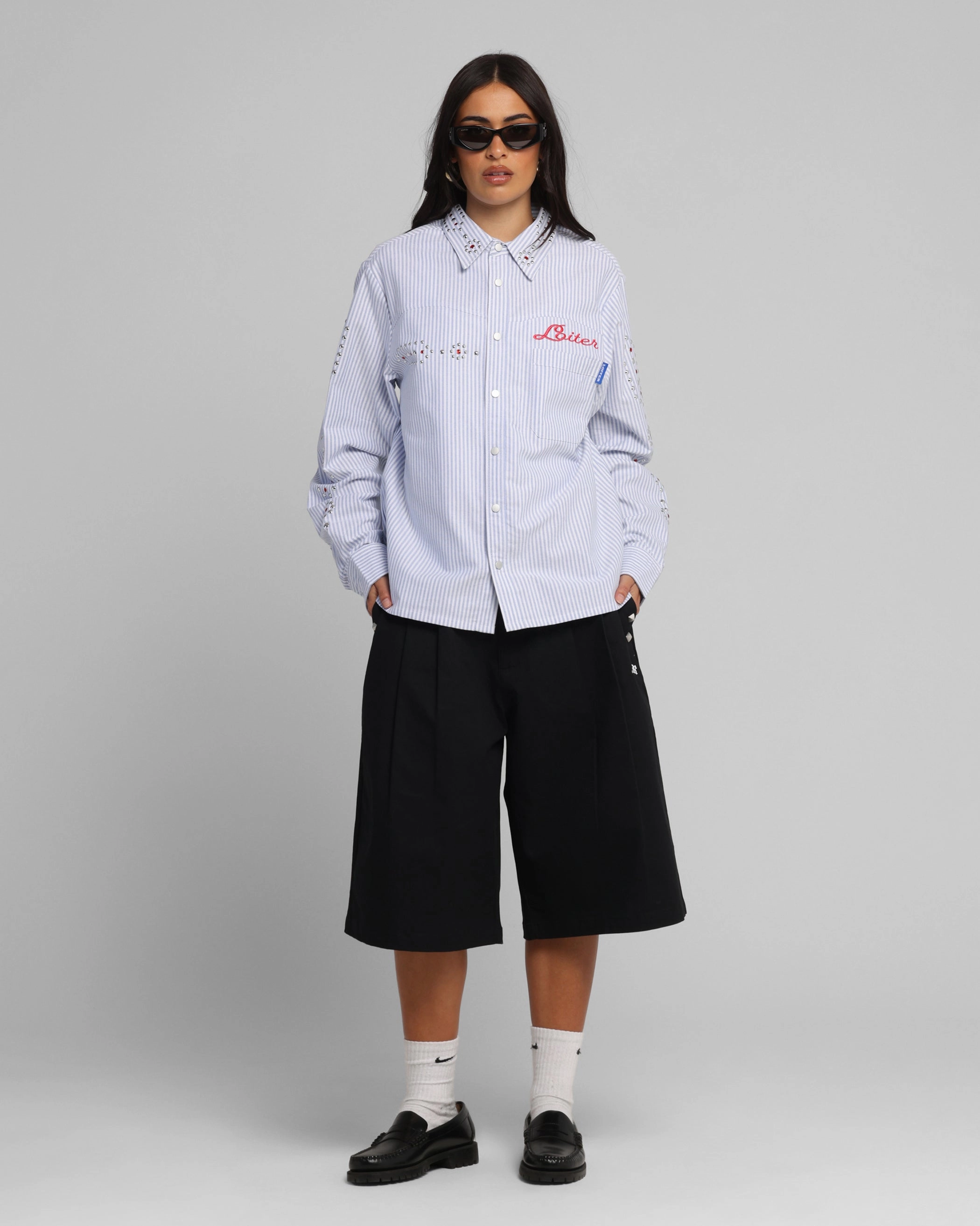 ErgonomicSleeves Loiter Western Long Sleeve Button Up Shirt Blue/White