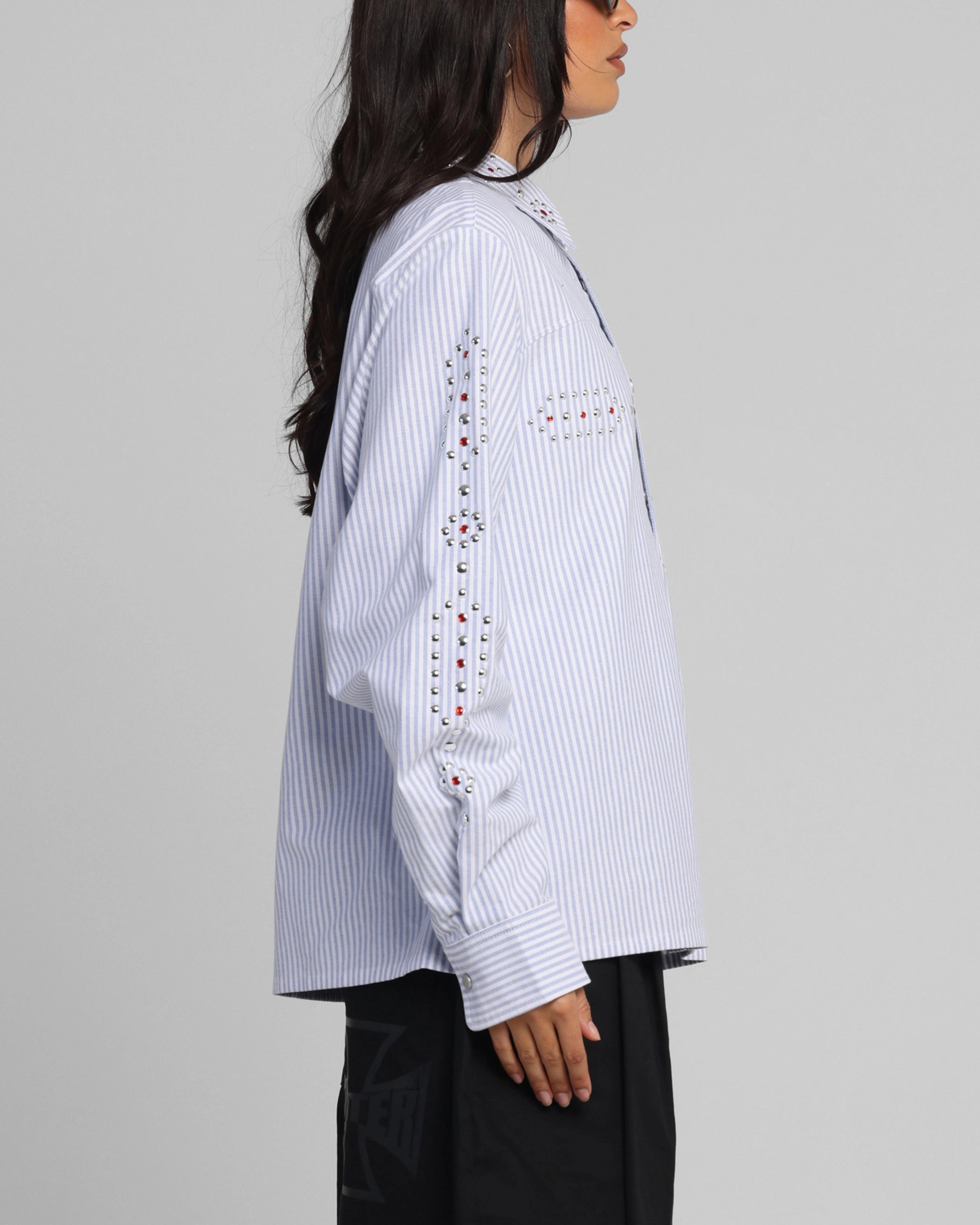 Loiter Western Long Sleeve Button Up Shirt Blue/White Formal top BuiltInLayer