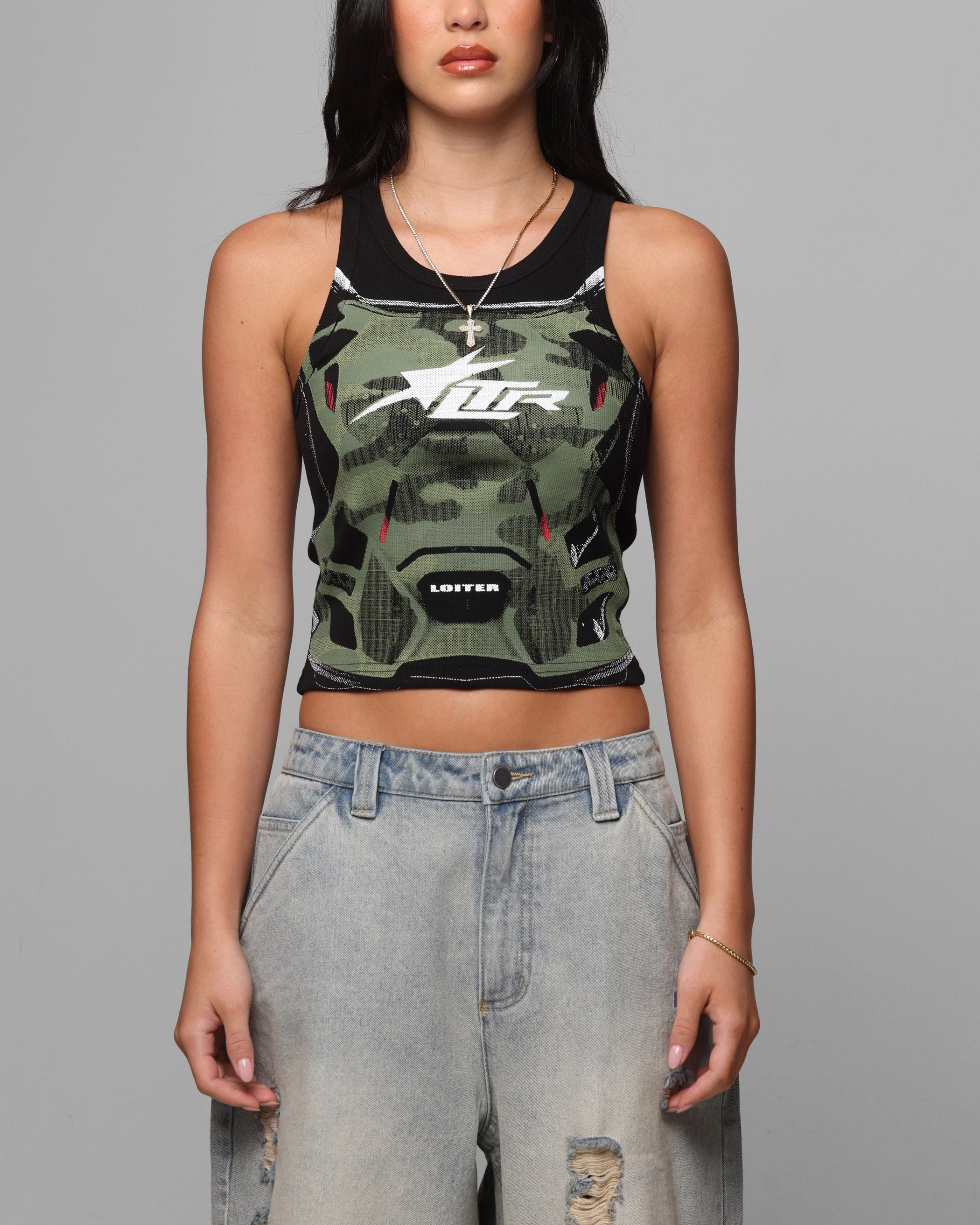 Loiter Women's Motorsport Tank Black Drop Shoulder