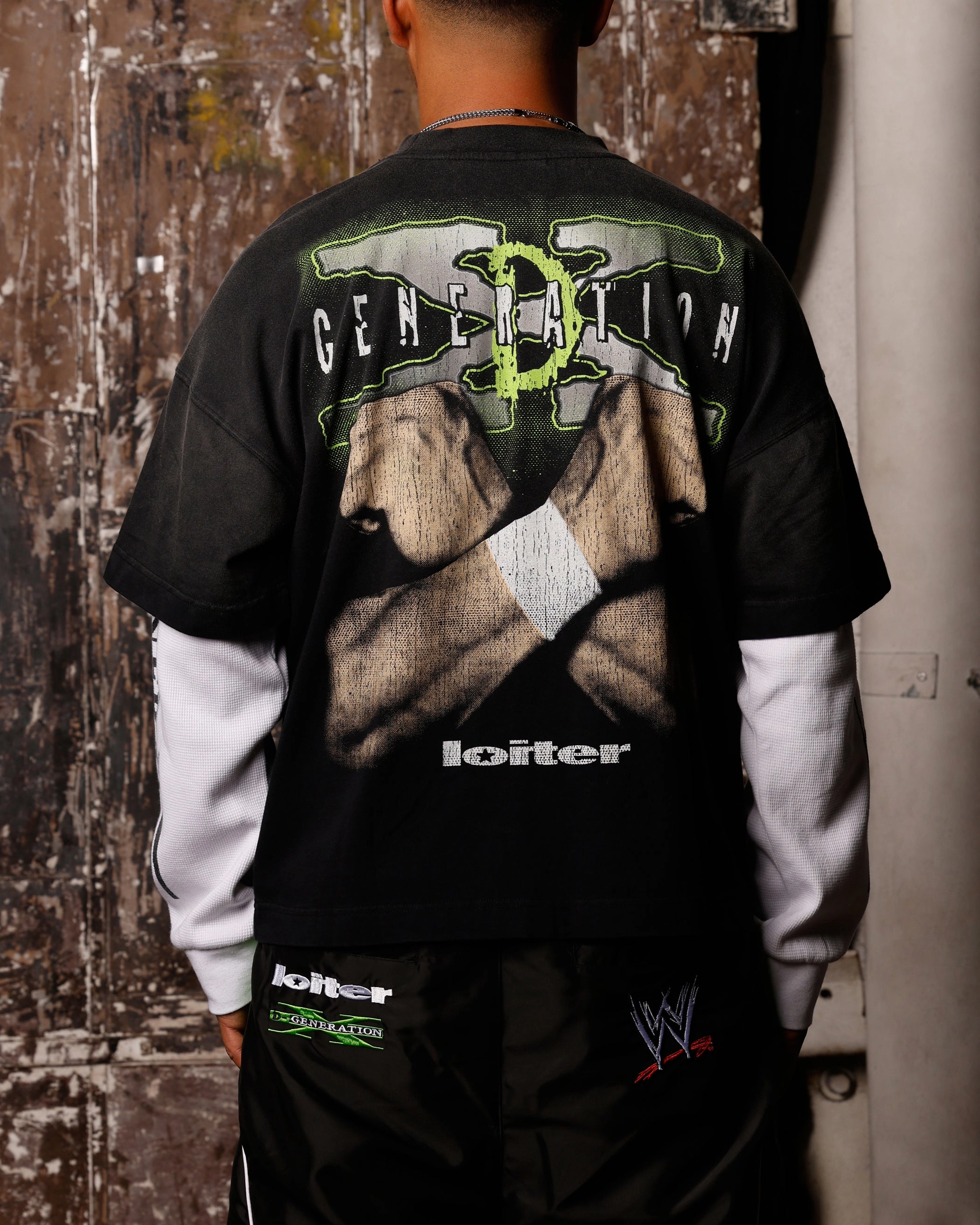 Loiter X WWE DX Generation Long Sleeve Vintage T-Shirt Black/White Breathable mesh lining