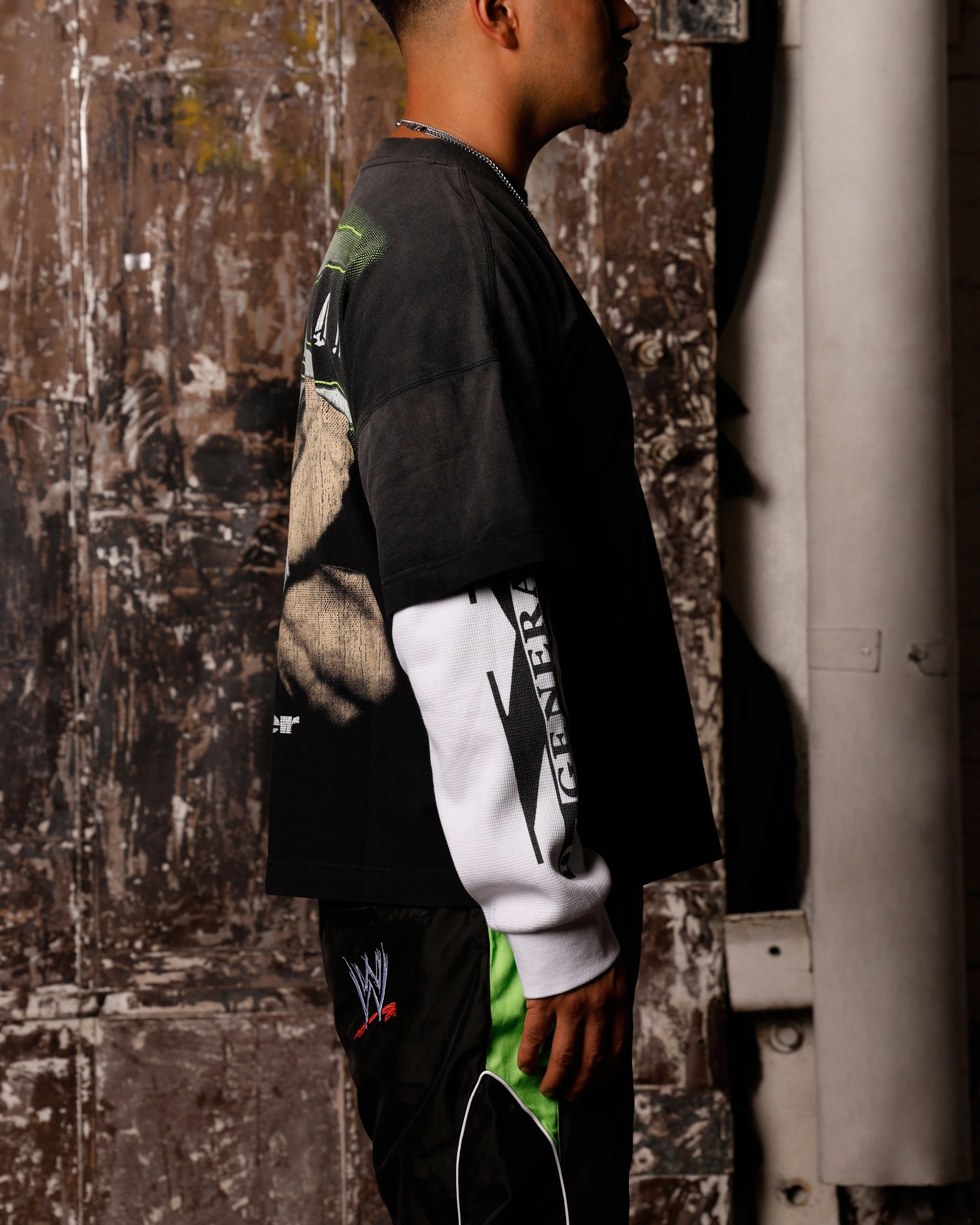 Layered Hem Detailing Loiter X WWE DX Generation Long Sleeve Vintage T-Shirt Black/White