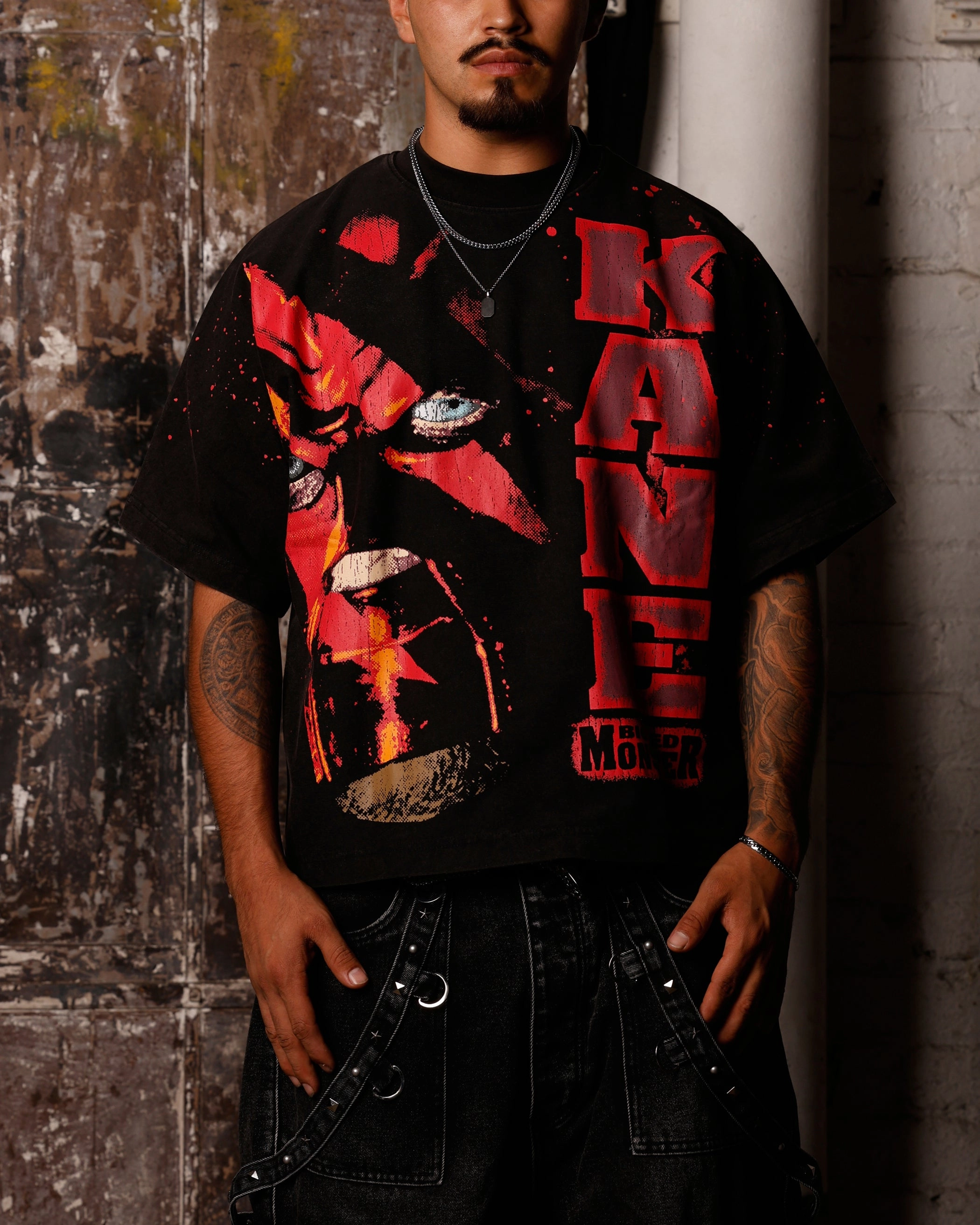 Loiter X WWE Kane Vintage T-Shirt Vintage Black AbrasionResistant Edging