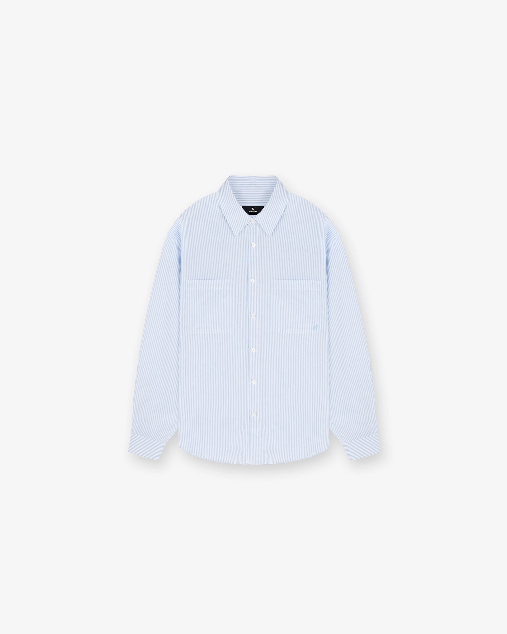 Relaxed Silhouette Long Sleeve Pinstripe Shirt - Baby Blue