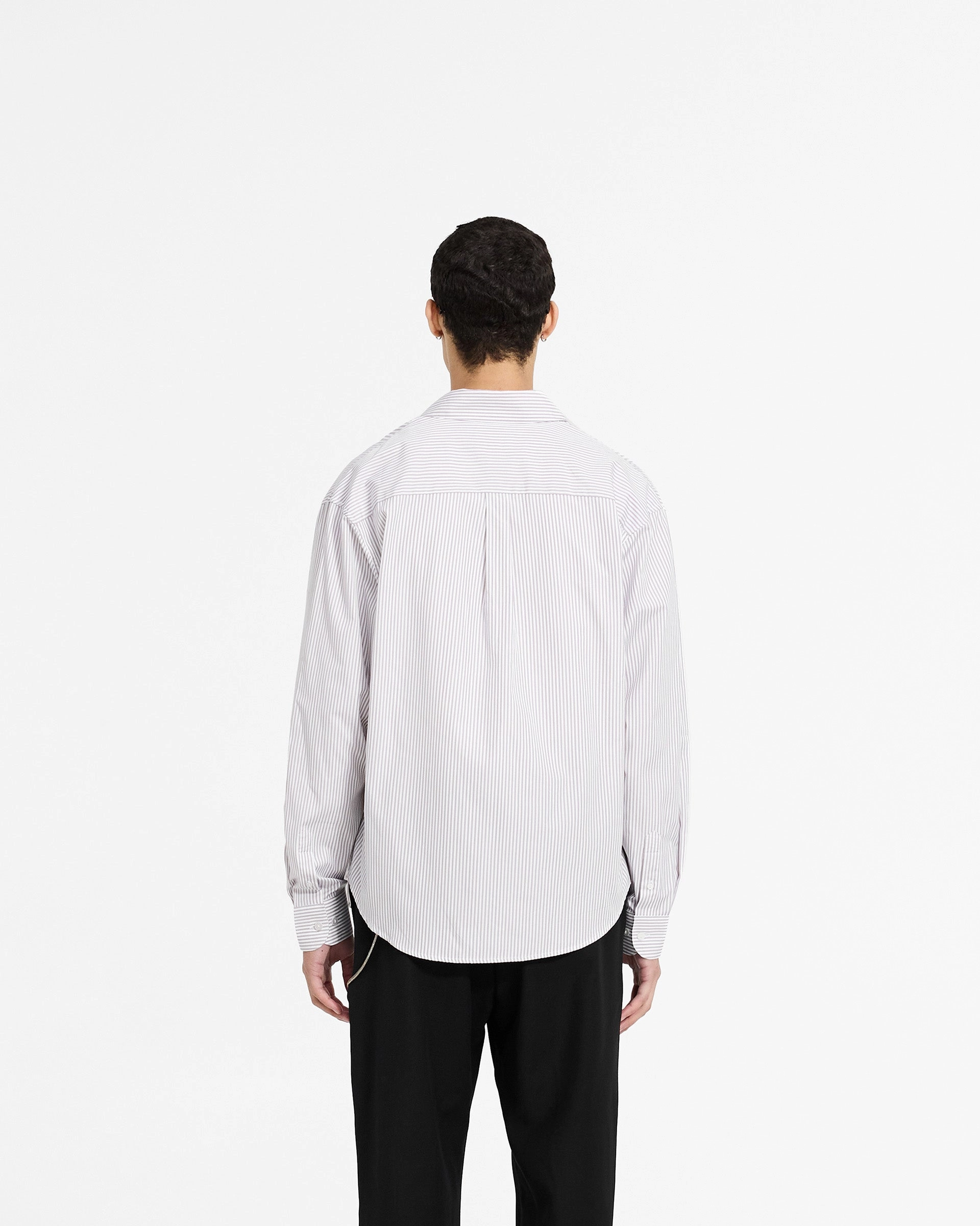 Long Sleeve Pinstripe Shirt - Grey Trendy Fashion Gym Wear